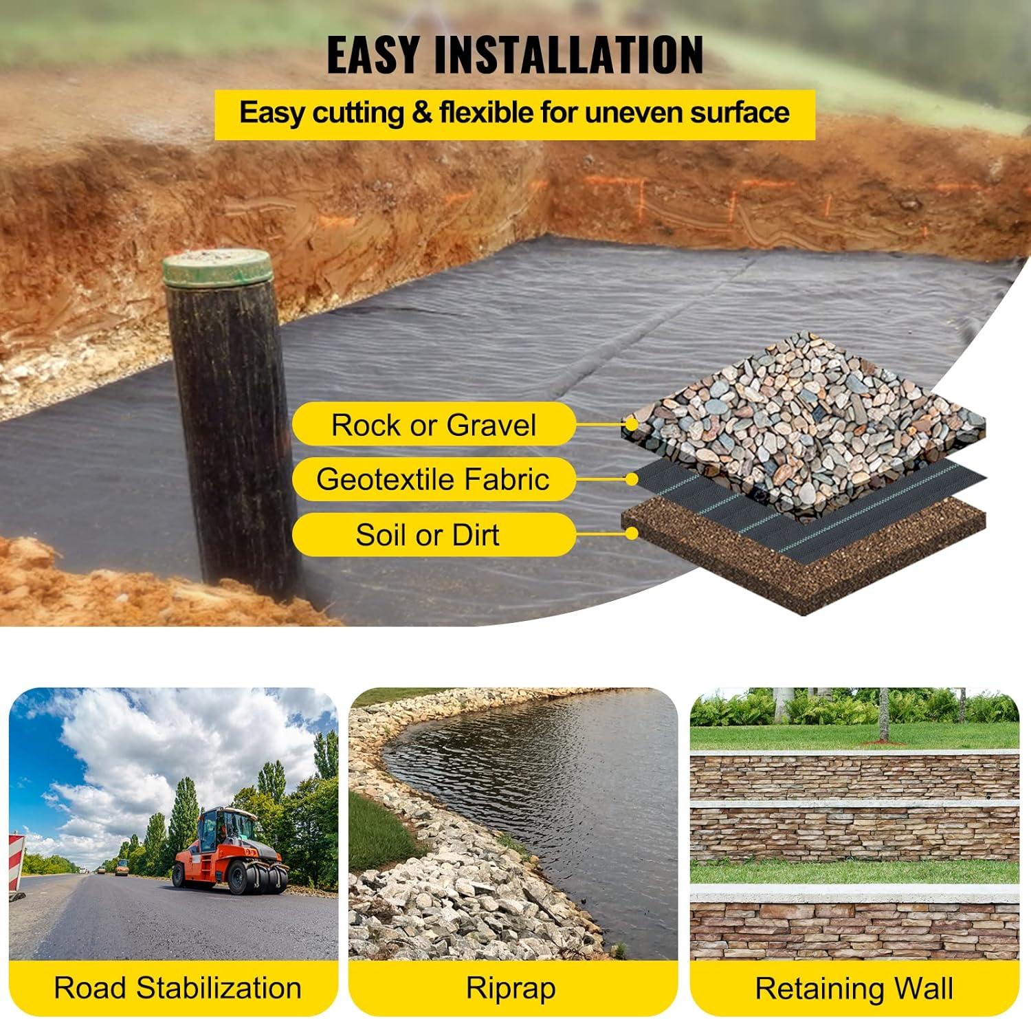 image:imageHappybuy 6x300ft Premium Weed Barrier Landscape Fabric Heavy Duty 24OZ Woven Weed Control Fabric High Permeability Good for Flower Bed Geotextile Fabric Underlayment Driveway Fabric Ground Cover13FTx60FT5OZ