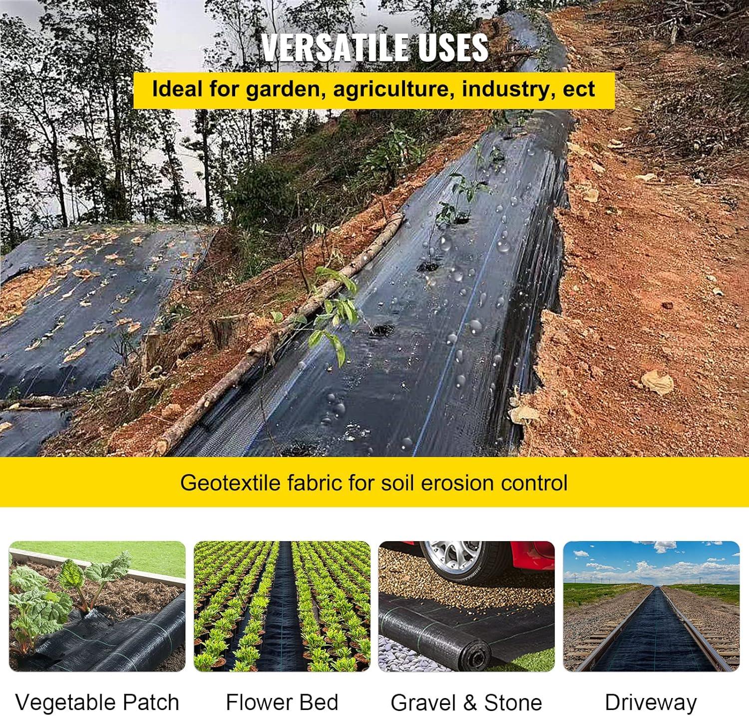 image:imageHappybuy 6x300ft Premium Weed Barrier Landscape Fabric Heavy Duty 24OZ Woven Weed Control Fabric High Permeability Good for Flower Bed Geotextile Fabric Underlayment Driveway Fabric Ground Cover4FTx250FT5OZ