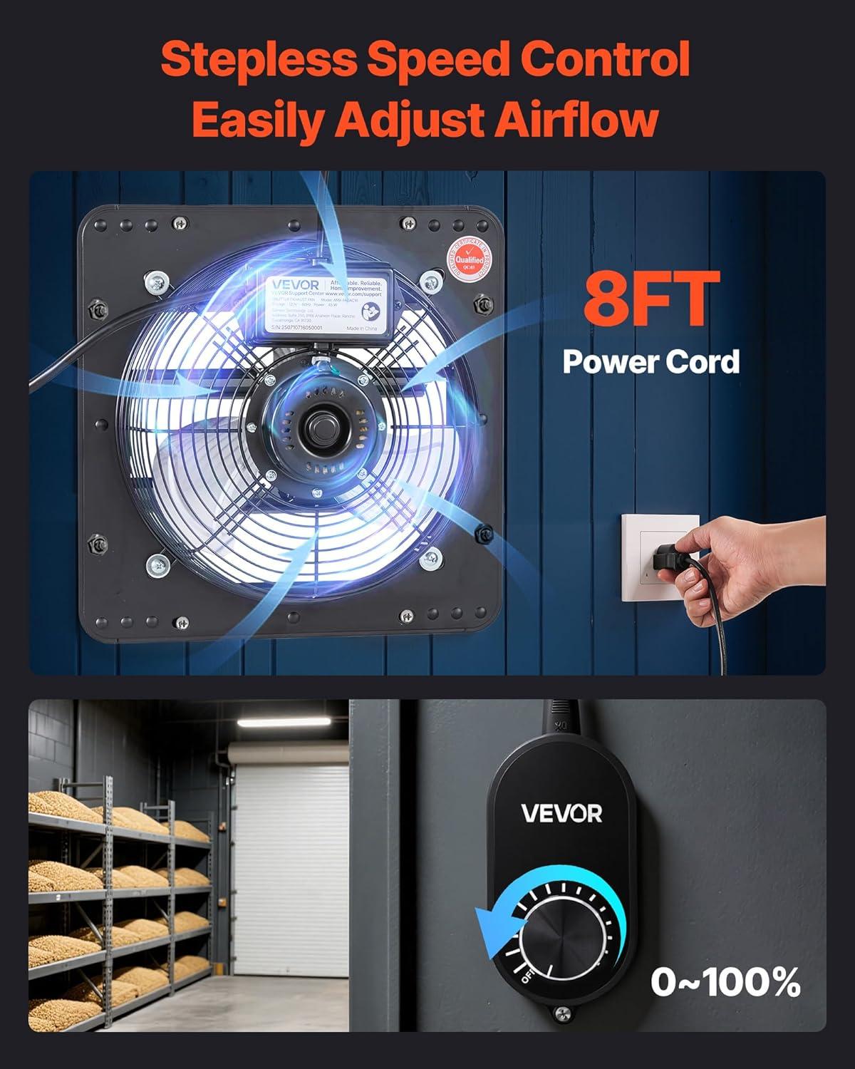 image:imageVEVOR 10 Exhaust Fan Wall Mounted Attic Fan with Variable Speed controller 900 CFM Automatic Shutter Ventilation and Cooling Black10 Inch Fan w Speed Controller