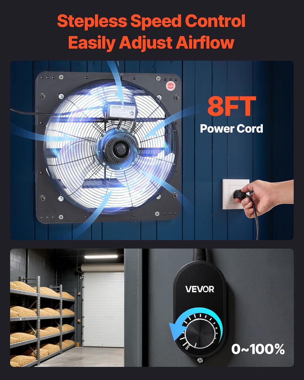 image:imageVEVOR 10 Exhaust Fan Wall Mounted Attic Fan with Variable Speed controller 900 CFM Automatic Shutter Ventilation and Cooling Black14 Inch Fan w Speed Controller
