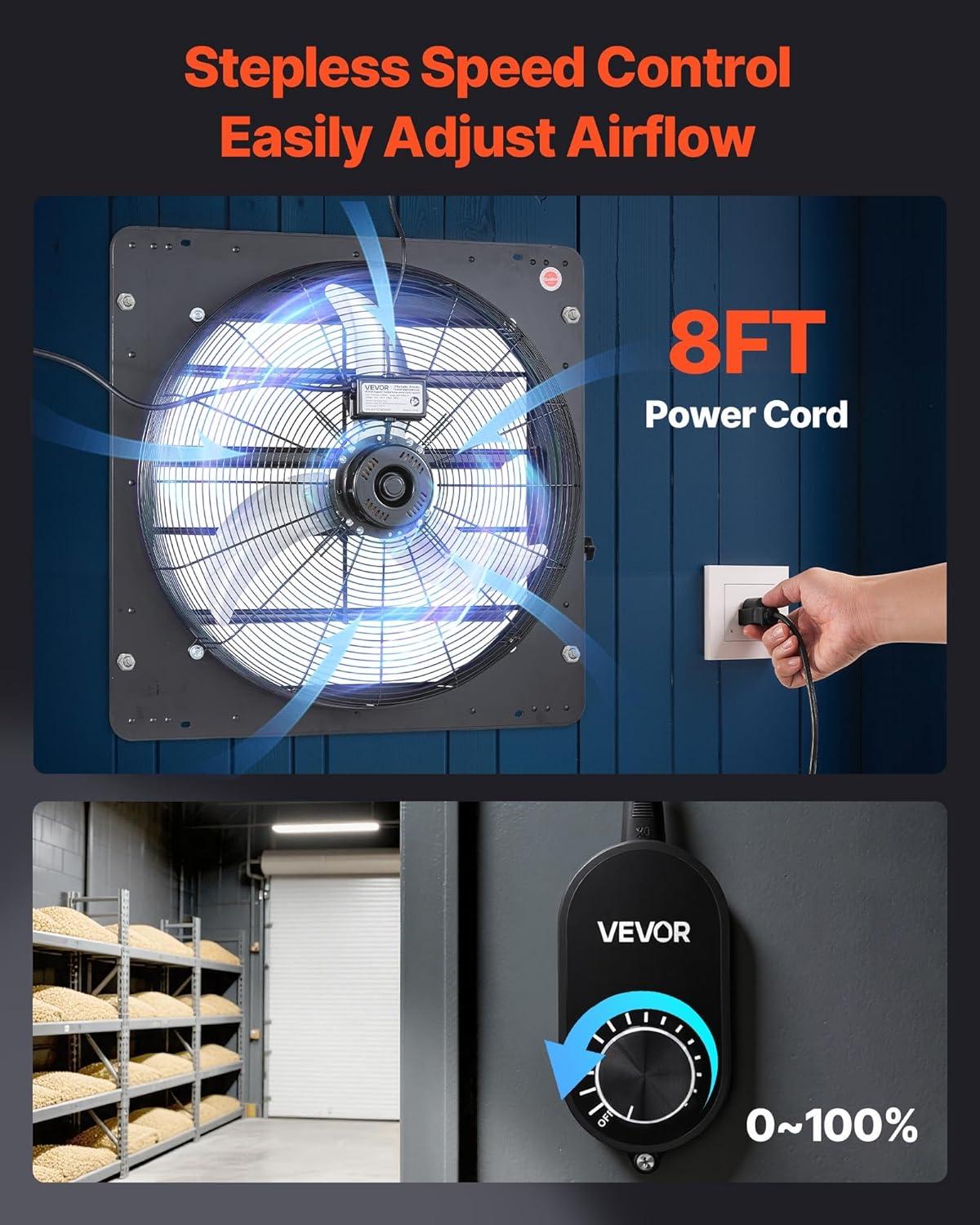 image:imageVEVOR 10 Exhaust Fan Wall Mounted Attic Fan with Variable Speed controller 900 CFM Automatic Shutter Ventilation and Cooling Black24 Inch Fan w Speed Controller