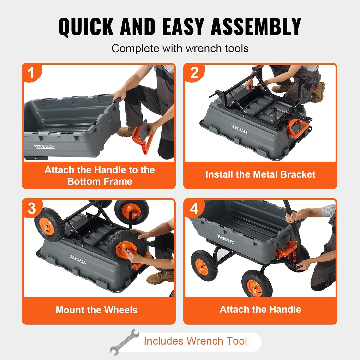 image:imageVEVOR 1200lbs 7CuFt Garden Dump Cart with 2in1 Convertible Handle and 13in All Terrain Wheels Heavy Duty Poly Yard Dump Wagon Utility ATV Trailer Dump Cart Tow Behind for Lawn Mower Tractor1200LBS Pneumatic tires