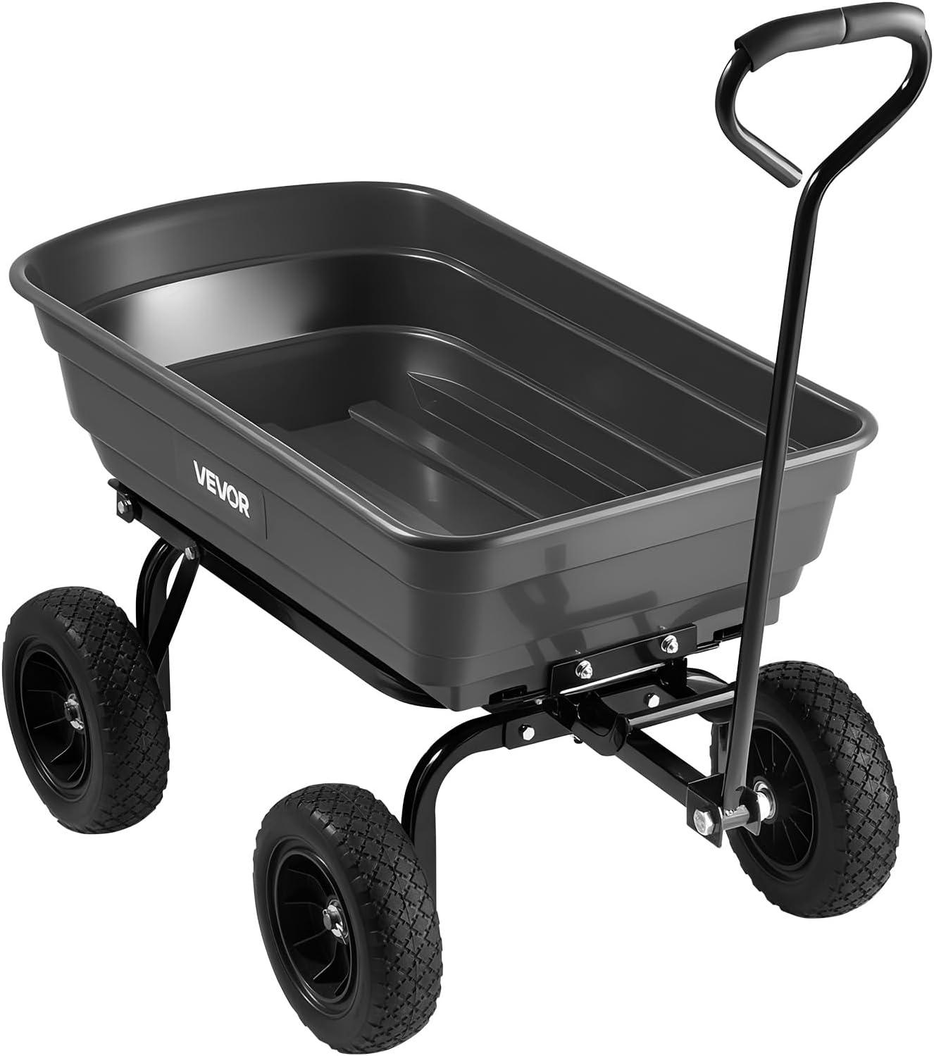 image:imageVEVOR 1200lbs 7CuFt Garden Dump Cart with 2in1 Convertible Handle and 13in All Terrain Wheels Heavy Duty Poly Yard Dump Wagon Utility ATV Trailer Dump Cart Tow Behind for Lawn Mower Tractor600LBS Flat Free Tires