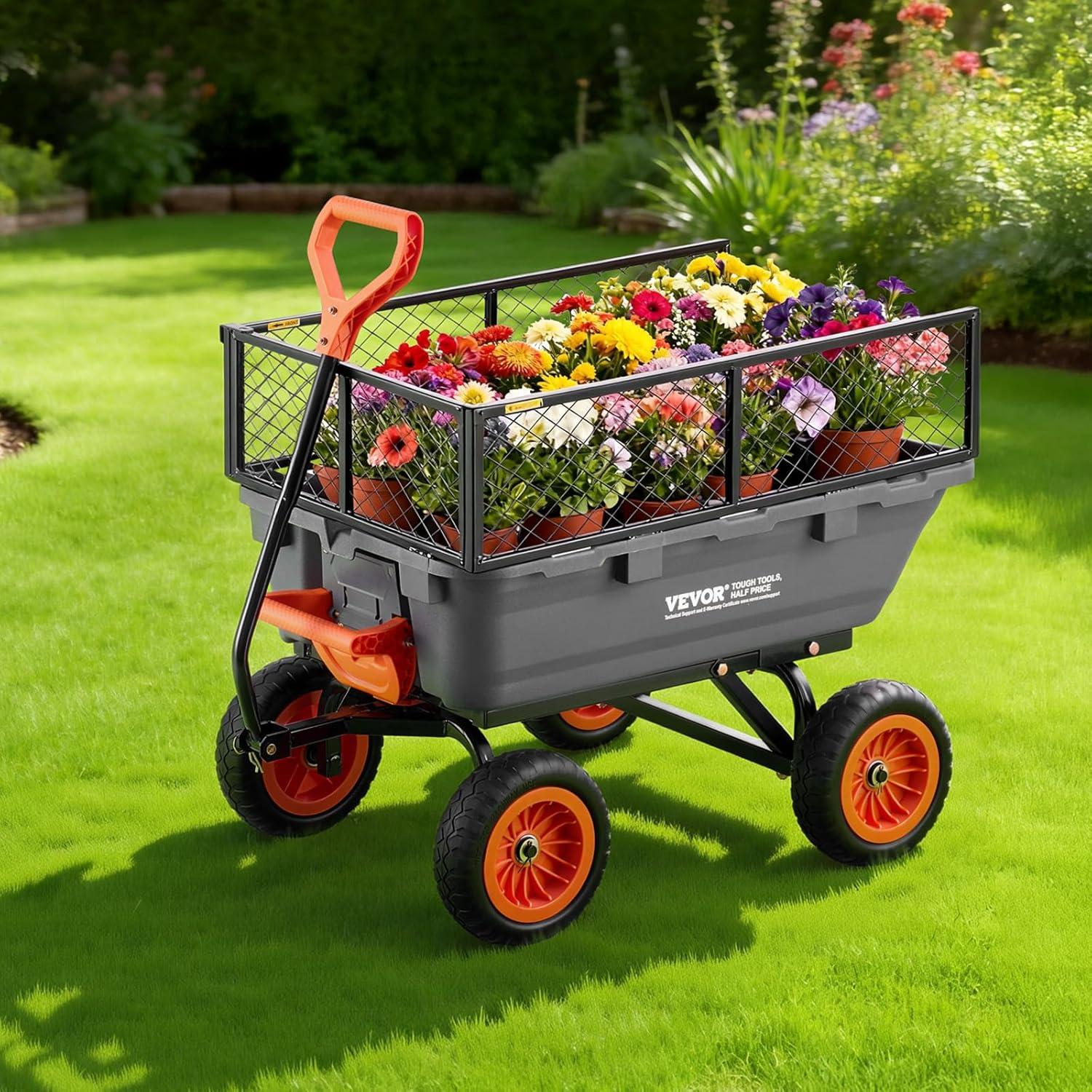 image:imageVEVOR 1200lbs 7CuFt Garden Dump Cart with 2in1 Convertible Handle and 13in All Terrain Wheels Heavy Duty Poly Yard Dump Wagon Utility ATV Trailer Dump Cart Tow Behind for Lawn Mower TractorUpgraded 800LBS Flat Free Tires