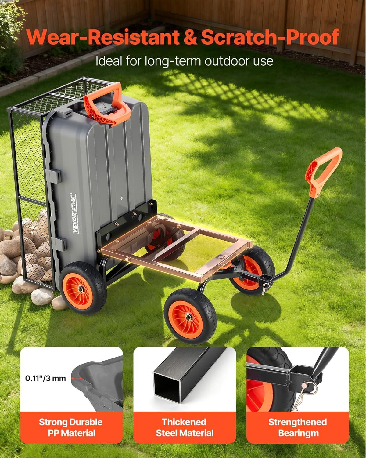 image:imageVEVOR 1200lbs 7CuFt Garden Dump Cart with 2in1 Convertible Handle and 13in All Terrain Wheels Heavy Duty Poly Yard Dump Wagon Utility ATV Trailer Dump Cart Tow Behind for Lawn Mower TractorUpgraded 800LBS Flat Free Tires