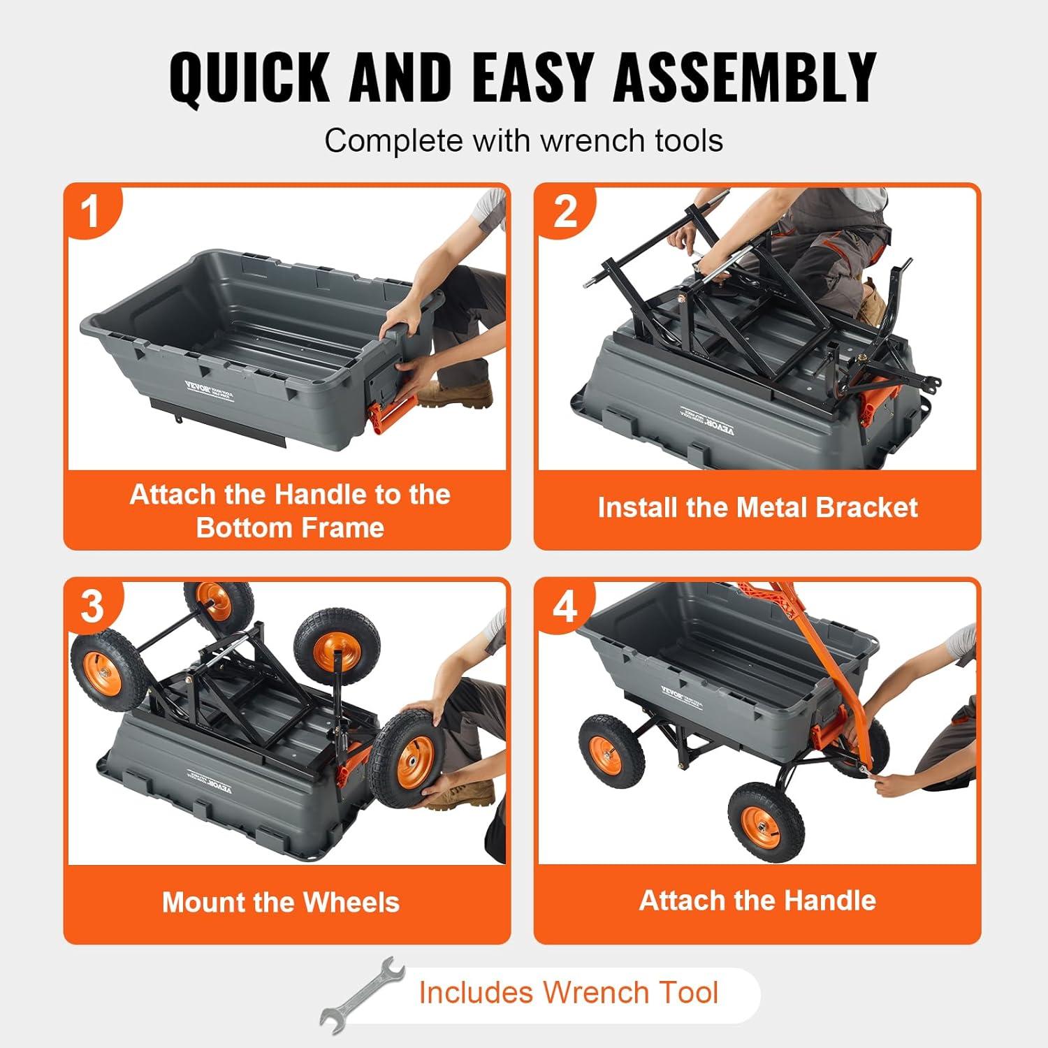 image:imageVEVOR 1200lbs 7CuFt Garden Dump Cart with 2in1 Convertible Handle and 13in All Terrain Wheels Heavy Duty Poly Yard Dump Wagon Utility ATV Trailer Dump Cart Tow Behind for Lawn Mower Tractor1500lbs Pneumatic Tire