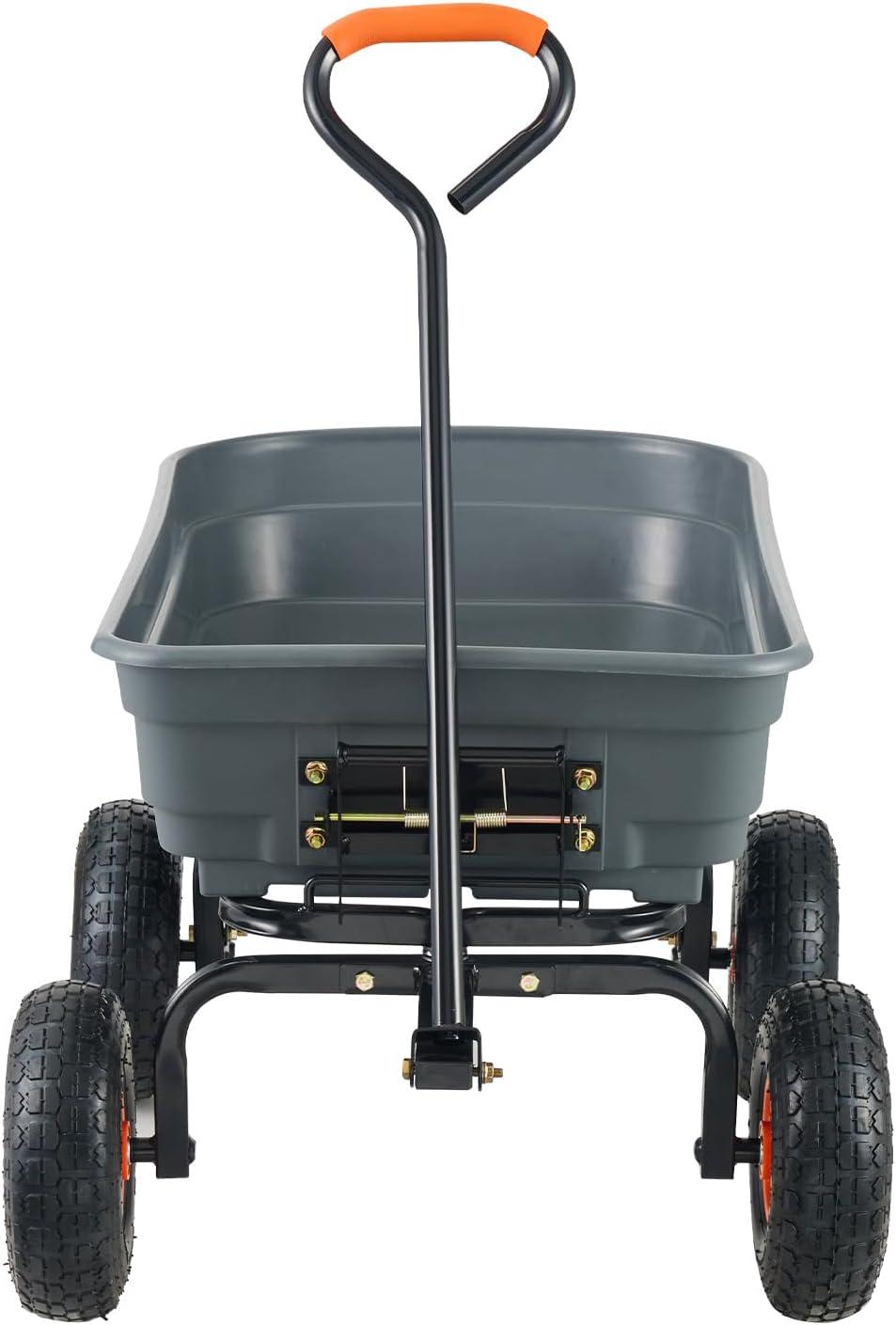 image:imageVEVOR 1200lbs 7CuFt Garden Dump Cart with 2in1 Convertible Handle and 13in All Terrain Wheels Heavy Duty Poly Yard Dump Wagon Utility ATV Trailer Dump Cart Tow Behind for Lawn Mower Tractor600lbsPneumatic Tires