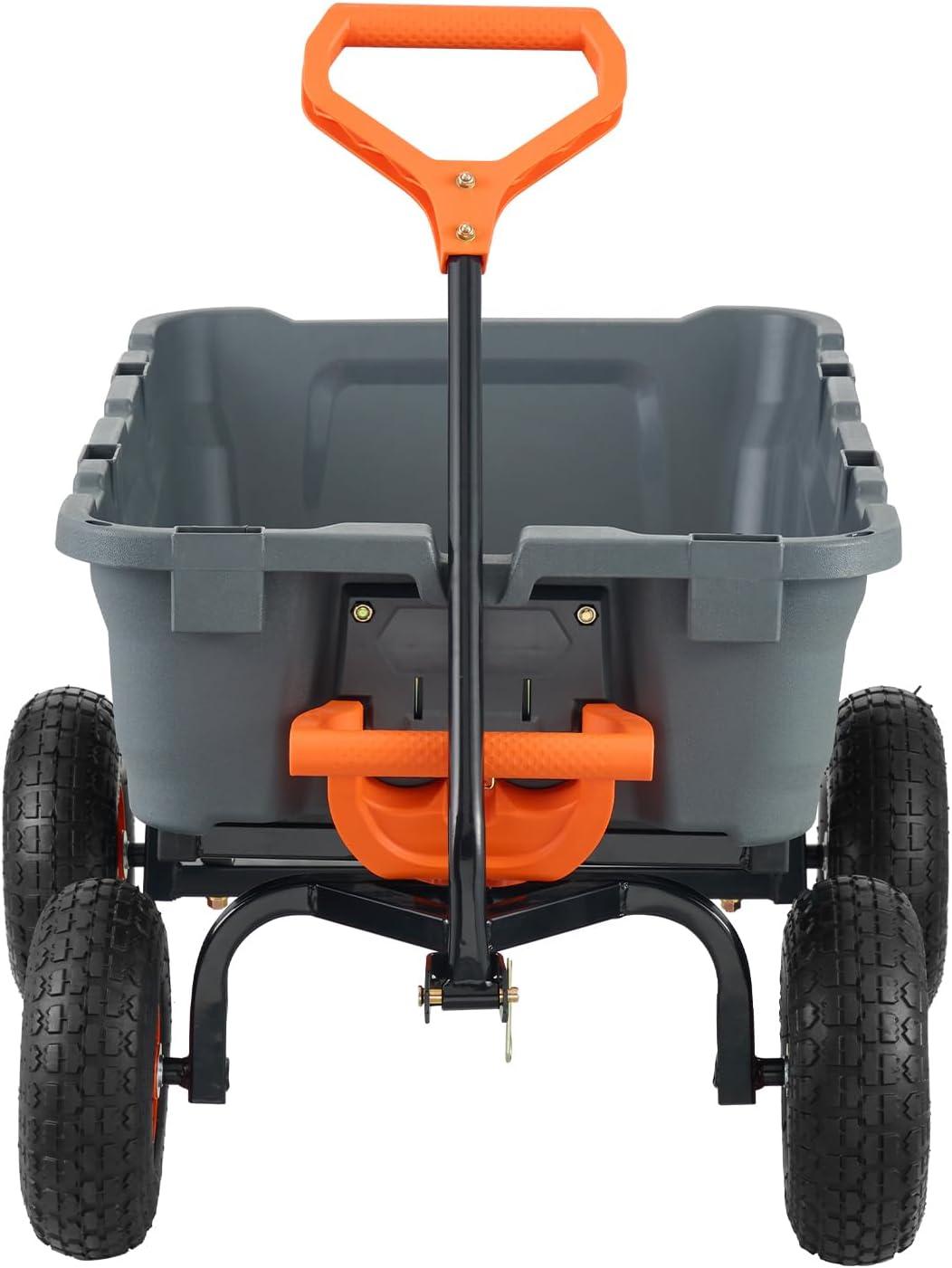image:imageVEVOR 1200lbs 7CuFt Garden Dump Cart with 2in1 Convertible Handle and 13in All Terrain Wheels Heavy Duty Poly Yard Dump Wagon Utility ATV Trailer Dump Cart Tow Behind for Lawn Mower Tractor800lbs Pneumatic Tires