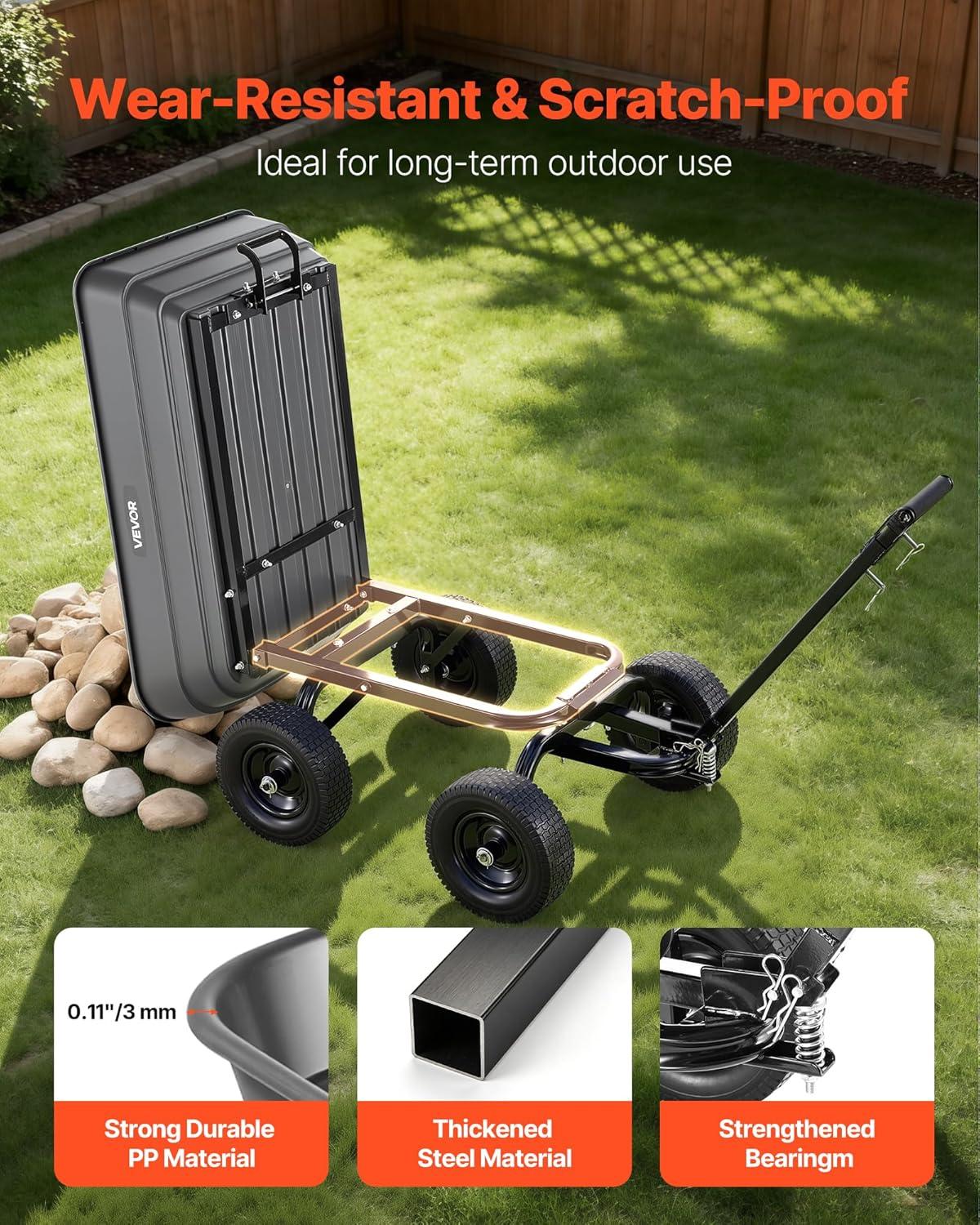 image:imageVEVOR 1200lbs 7CuFt Garden Dump Cart with 2in1 Convertible Handle and 13in All Terrain Wheels Heavy Duty Poly Yard Dump Wagon Utility ATV Trailer Dump Cart Tow Behind for Lawn Mower Tractor1200LBS Flat Free Tires