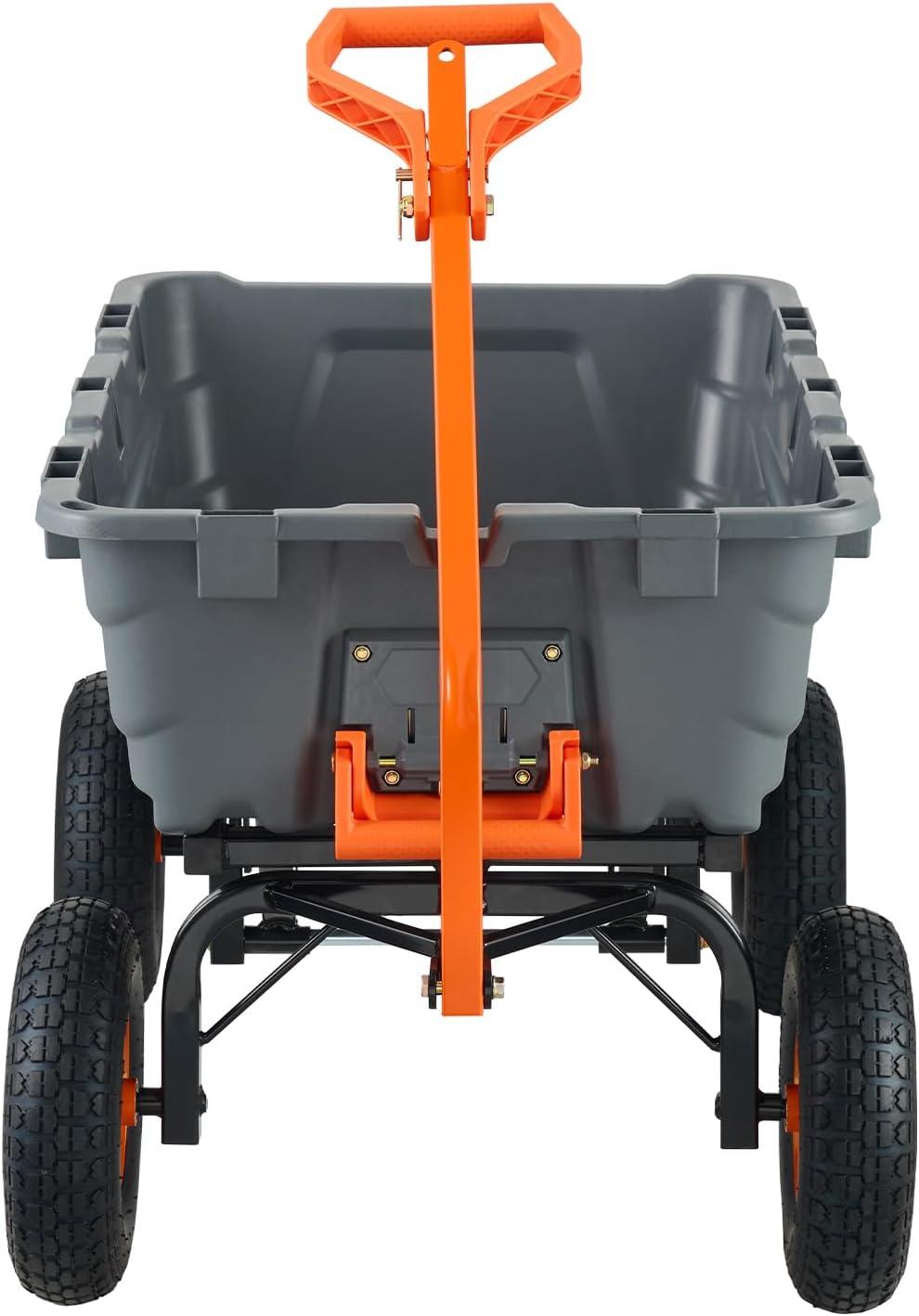 image:imageVEVOR 1200lbs 7CuFt Garden Dump Cart with 2in1 Convertible Handle and 13in All Terrain Wheels Heavy Duty Poly Yard Dump Wagon Utility ATV Trailer Dump Cart Tow Behind for Lawn Mower Tractor1500lbs Pneumatic Tire