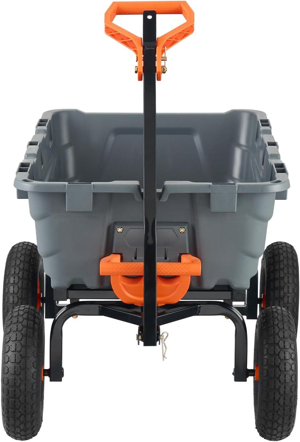 image:imageVEVOR 1200lbs 7CuFt Garden Dump Cart with 2in1 Convertible Handle and 13in All Terrain Wheels Heavy Duty Poly Yard Dump Wagon Utility ATV Trailer Dump Cart Tow Behind for Lawn Mower Tractor1200LBS Pneumatic tires