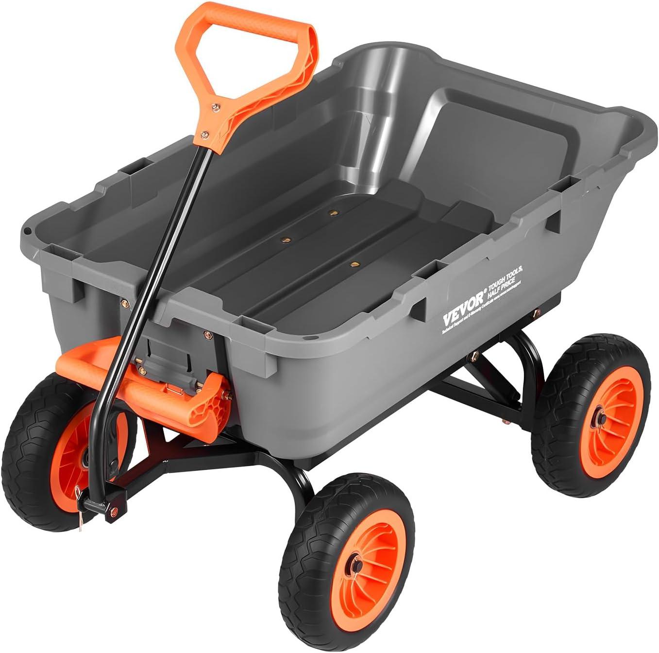 image:imageVEVOR 1200lbs 7CuFt Garden Dump Cart with 2in1 Convertible Handle and 13in All Terrain Wheels Heavy Duty Poly Yard Dump Wagon Utility ATV Trailer Dump Cart Tow Behind for Lawn Mower TractorUpgraded 800LBS Flat Free Tires