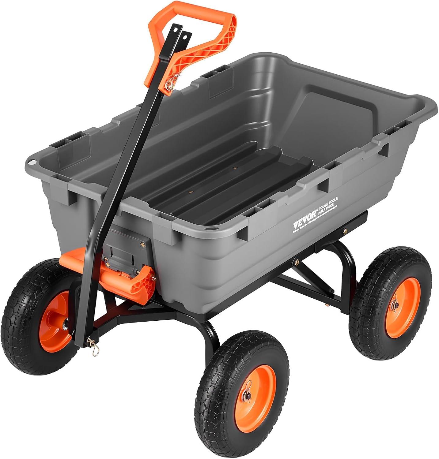 image:imageVEVOR 1200lbs 7CuFt Garden Dump Cart with 2in1 Convertible Handle and 13in All Terrain Wheels Heavy Duty Poly Yard Dump Wagon Utility ATV Trailer Dump Cart Tow Behind for Lawn Mower TractorUpgraded 1200LBS Flat Free Tires