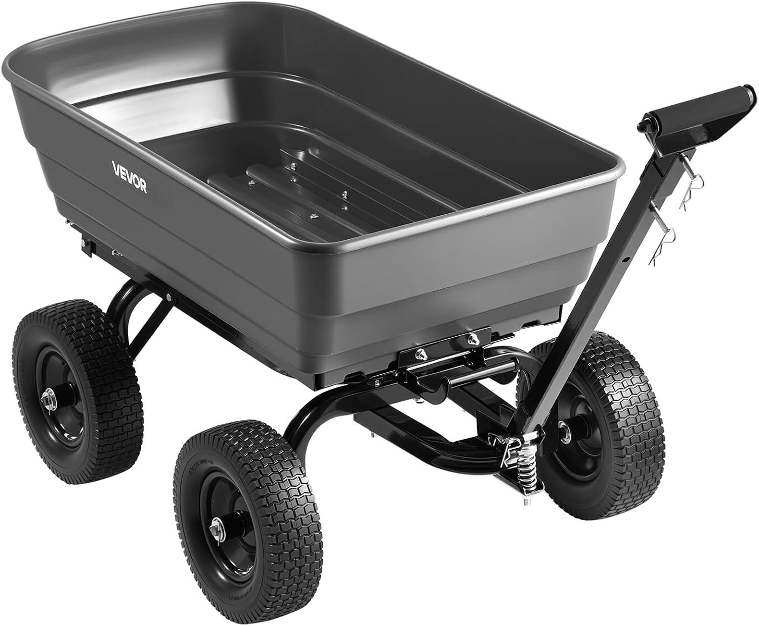 image:imageVEVOR 1200lbs 7CuFt Garden Dump Cart with 2in1 Convertible Handle and 13in All Terrain Wheels Heavy Duty Poly Yard Dump Wagon Utility ATV Trailer Dump Cart Tow Behind for Lawn Mower Tractor1200LBS Flat Free Tires