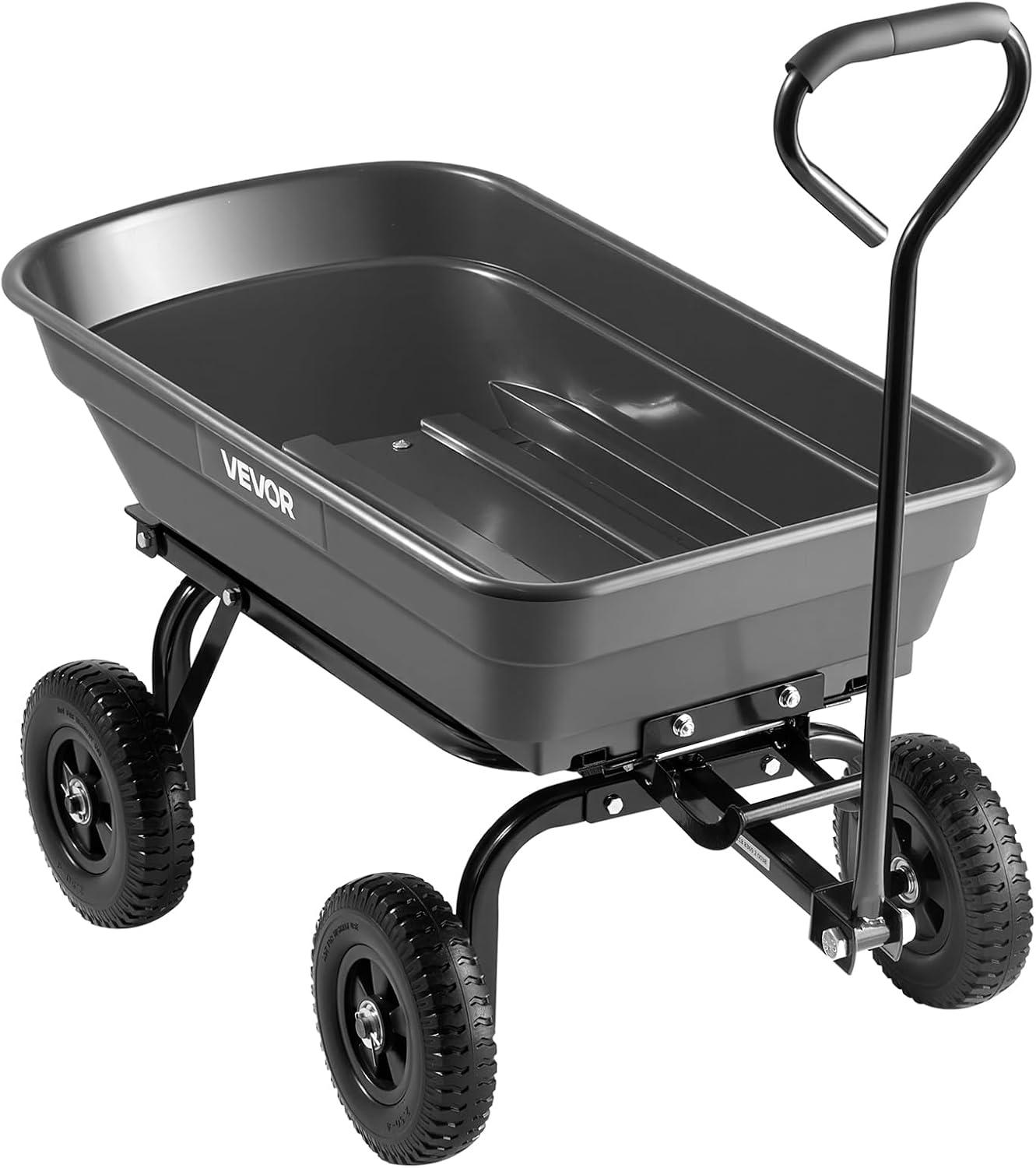 image:imageVEVOR 1200lbs 7CuFt Garden Dump Cart with 2in1 Convertible Handle and 13in All Terrain Wheels Heavy Duty Poly Yard Dump Wagon Utility ATV Trailer Dump Cart Tow Behind for Lawn Mower Tractor400LBS Flat Free Tires