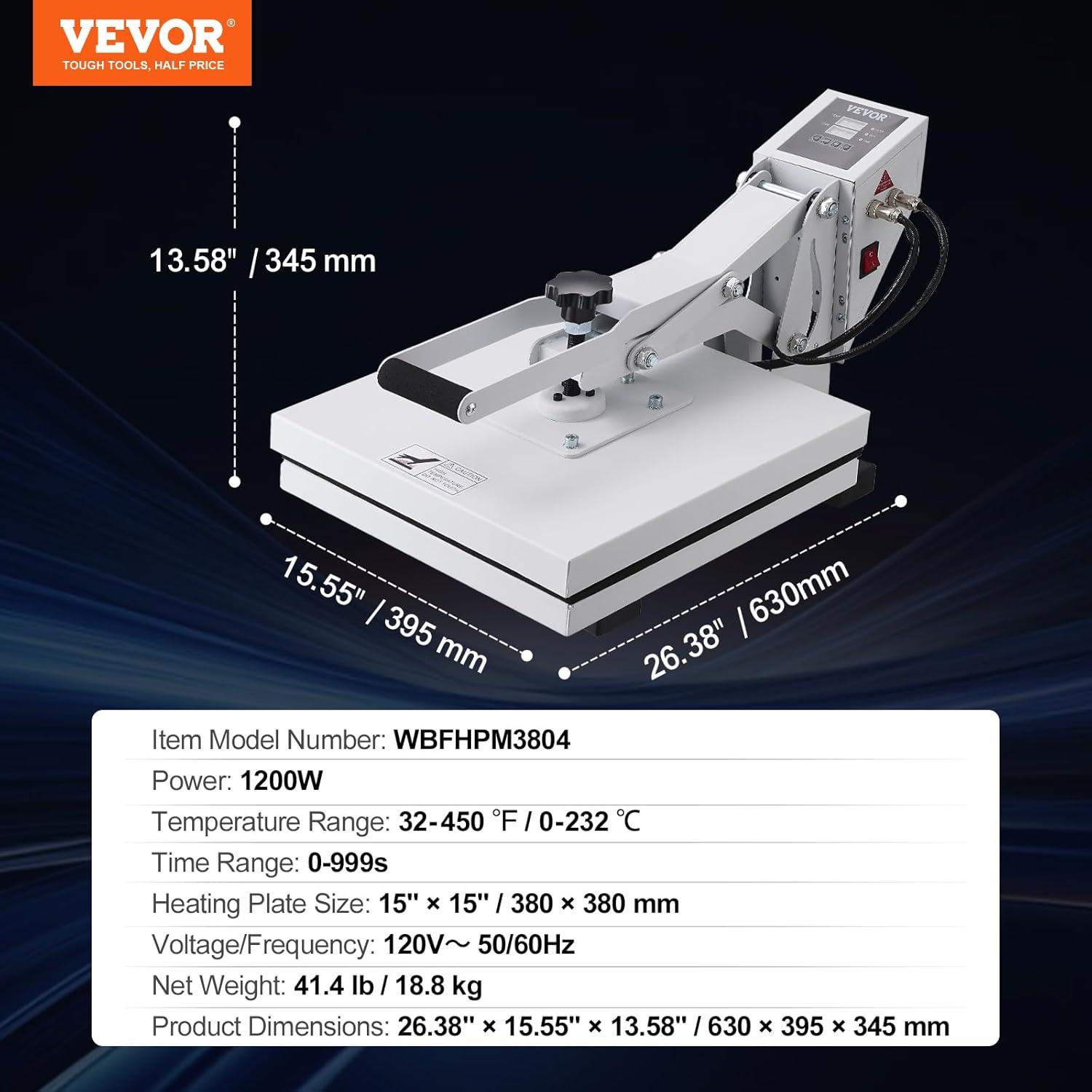 image:imageVEVOR 15x15 Heat Press Machine 8 in 1 Combo with 30 OZ Tumbler Press amp Hat Press Slide Out Heat Press Sublimation Machine for TShirts Hats Caps Tumblers Glass Cans Mugs and Plates Light Green15 x 15White