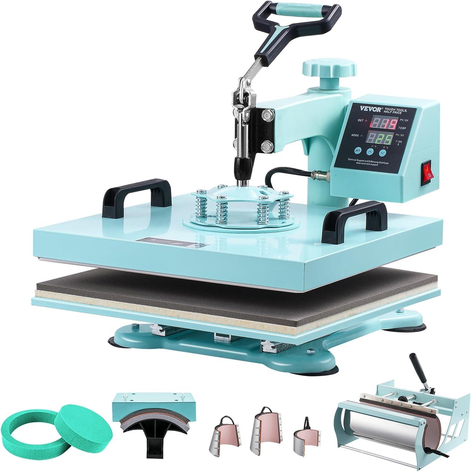 image:imageVEVOR 15x15 Heat Press Machine 8 in 1 Combo with 30 OZ Tumbler Press amp Hat Press Slide Out Heat Press Sublimation Machine for TShirts Hats Caps Tumblers Glass Cans Mugs and Plates Light Green8in115x1530OZGreen