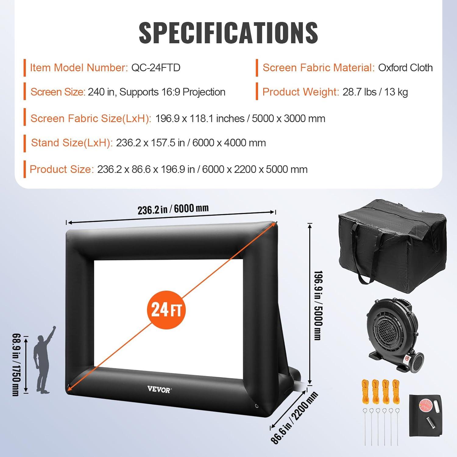 image:imageVEVOR 16FT Inflatable Movie Screen Outdoor Inflatable Projector Screen with Portable Storage Bag 169 Easy Set Up Movie Projection for Outdoor Backyard Home Theater Theme Party24 Feet