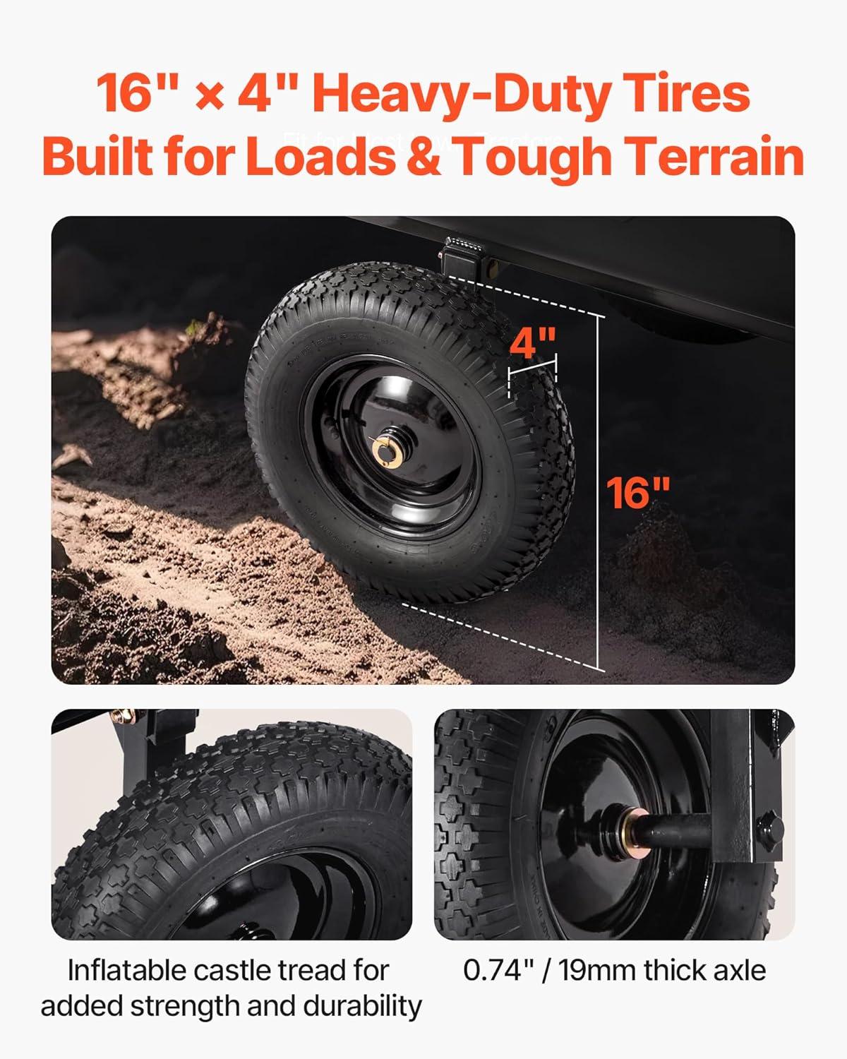 image:imageVEVOR 22 CuFt 1600Lbs Steel ATV UTV Trailer Tow Behind Dump Cart Heavy Duty Pull Behind Utility Dump Trailer for Lawn Mower Trailer Tractor Garden Yard with Removable Rear Panel500Lbs10cuft