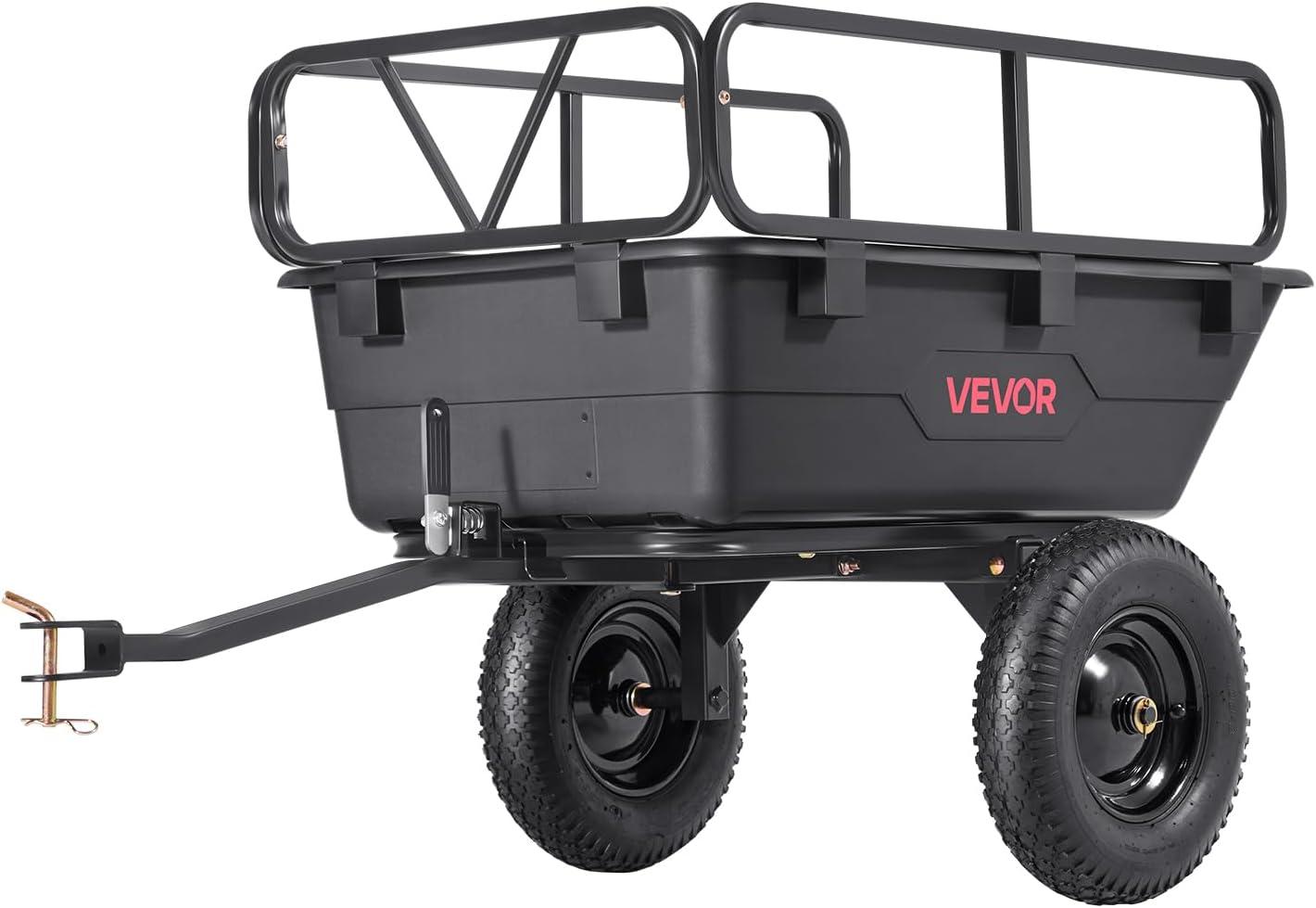 image:imageVEVOR 22 CuFt 1600Lbs Steel ATV UTV Trailer Tow Behind Dump Cart Heavy Duty Pull Behind Utility Dump Trailer for Lawn Mower Trailer Tractor Garden Yard with Removable Rear Panel500Lbs10cuft
