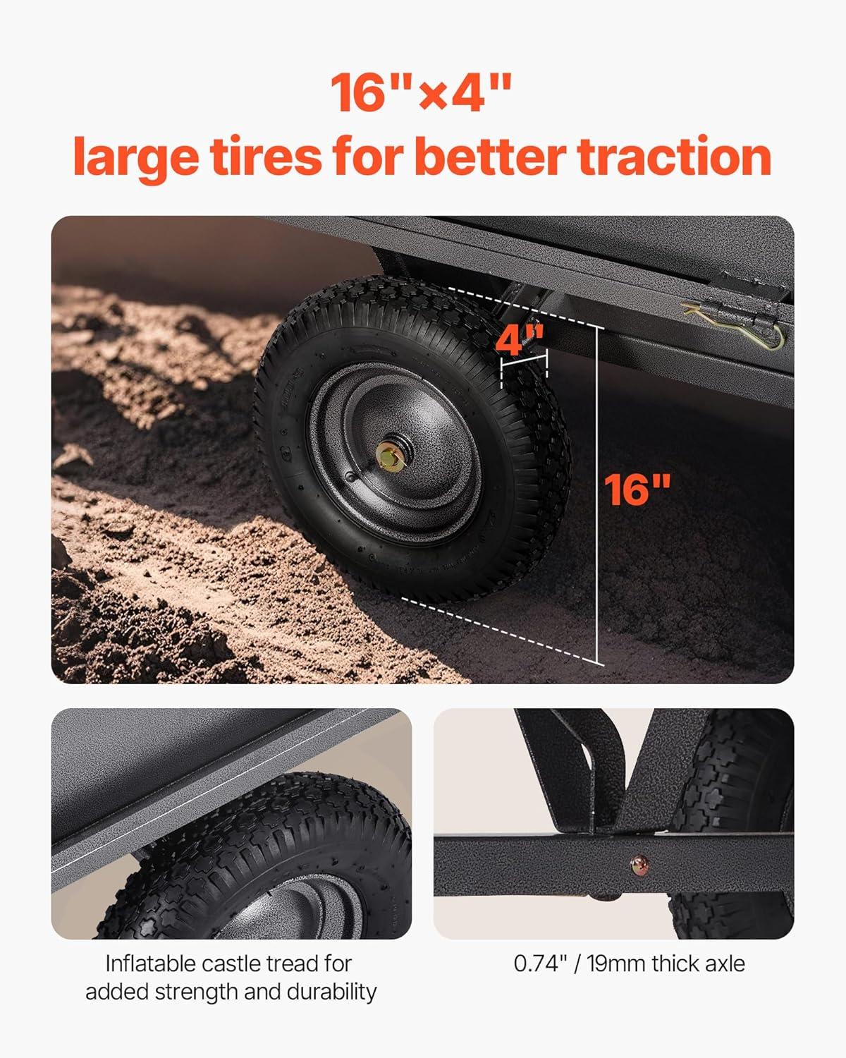 image:imageVEVOR 22 CuFt 1600Lbs Steel ATV UTV Trailer Tow Behind Dump Cart Heavy Duty Pull Behind Utility Dump Trailer for Lawn Mower Trailer Tractor Garden Yard with Removable Rear Panel600Lbs17cuft