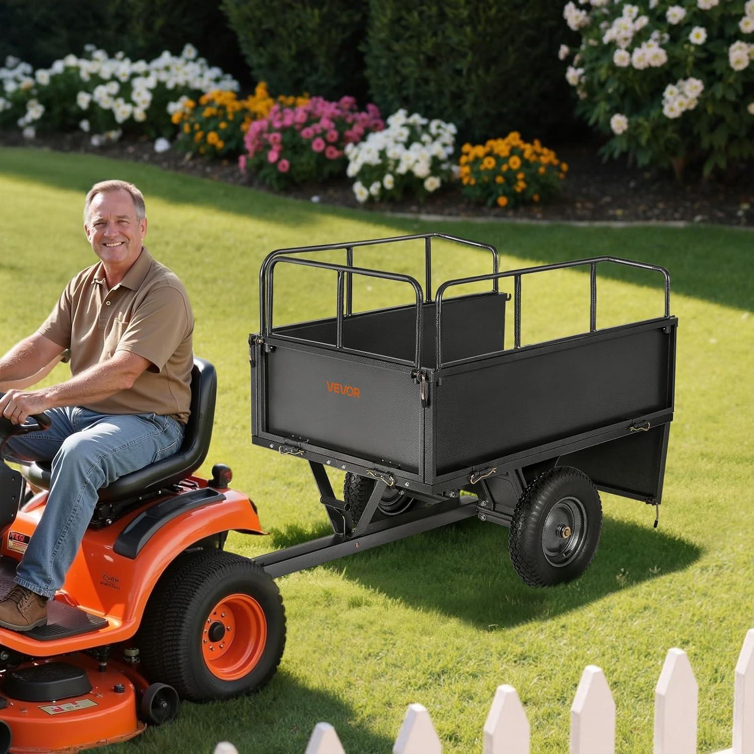image:imageVEVOR 22 CuFt 1600Lbs Steel ATV UTV Trailer Tow Behind Dump Cart Heavy Duty Pull Behind Utility Dump Trailer for Lawn Mower Trailer Tractor Garden Yard with Removable Rear Panel600Lbs17cuft