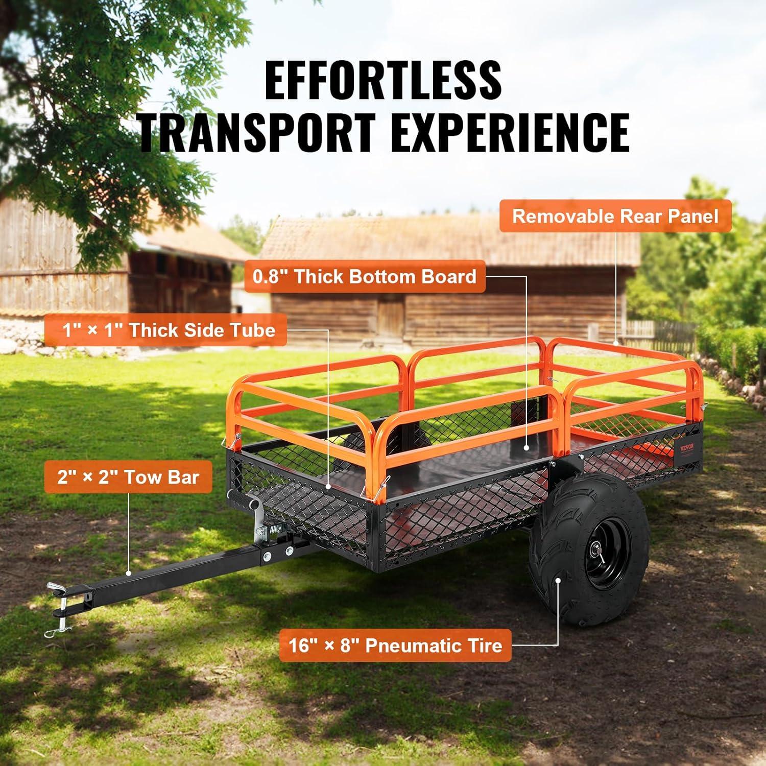 image:imageVEVOR 22 CuFt 1600Lbs Steel ATV UTV Trailer Tow Behind Dump Cart Heavy Duty Pull Behind Utility Dump Trailer for Lawn Mower Trailer Tractor Garden Yard with Removable Rear Panel1500pound15cuft