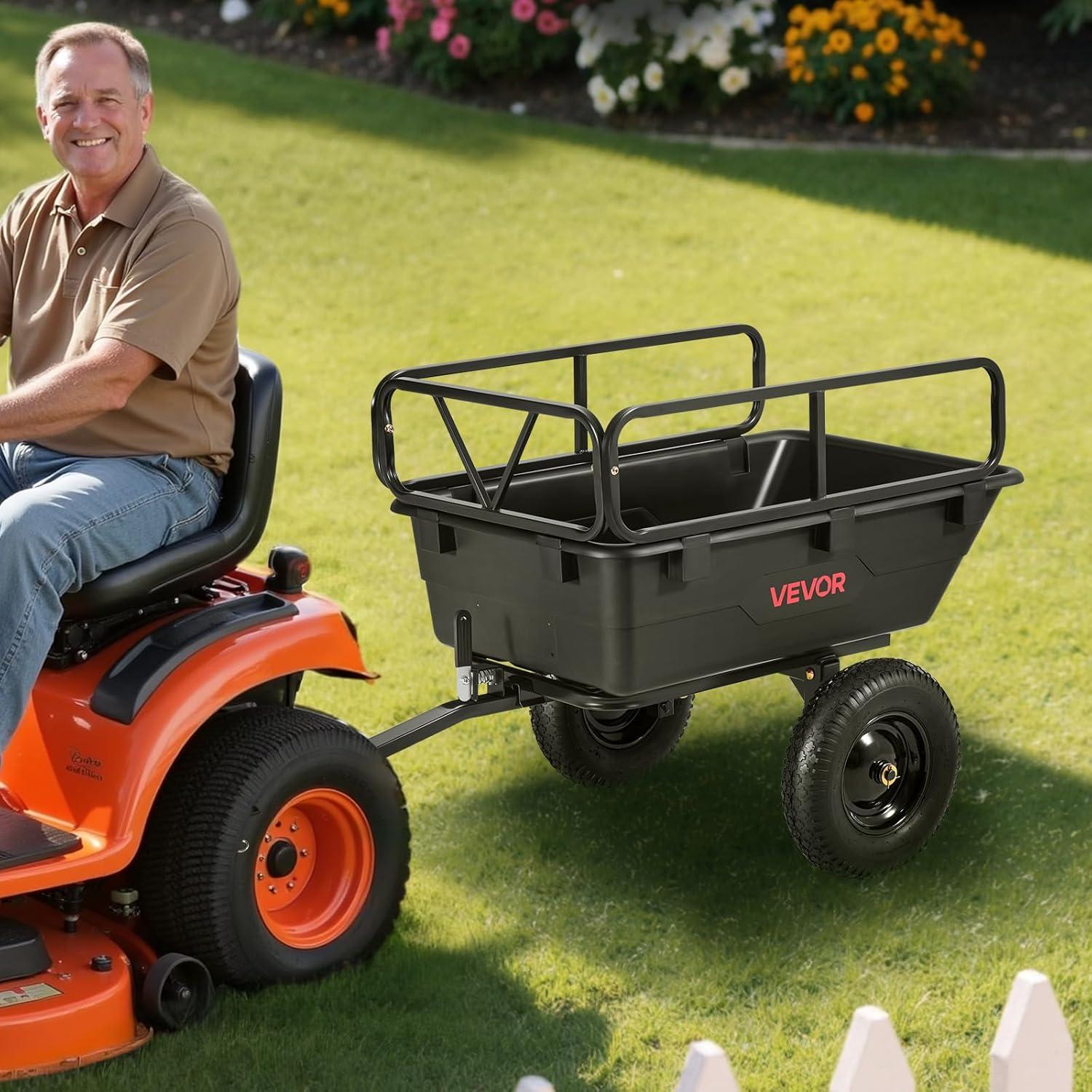 image:imageVEVOR 22 CuFt 1600Lbs Steel ATV UTV Trailer Tow Behind Dump Cart Heavy Duty Pull Behind Utility Dump Trailer for Lawn Mower Trailer Tractor Garden Yard with Removable Rear Panel500Lbs10cuft