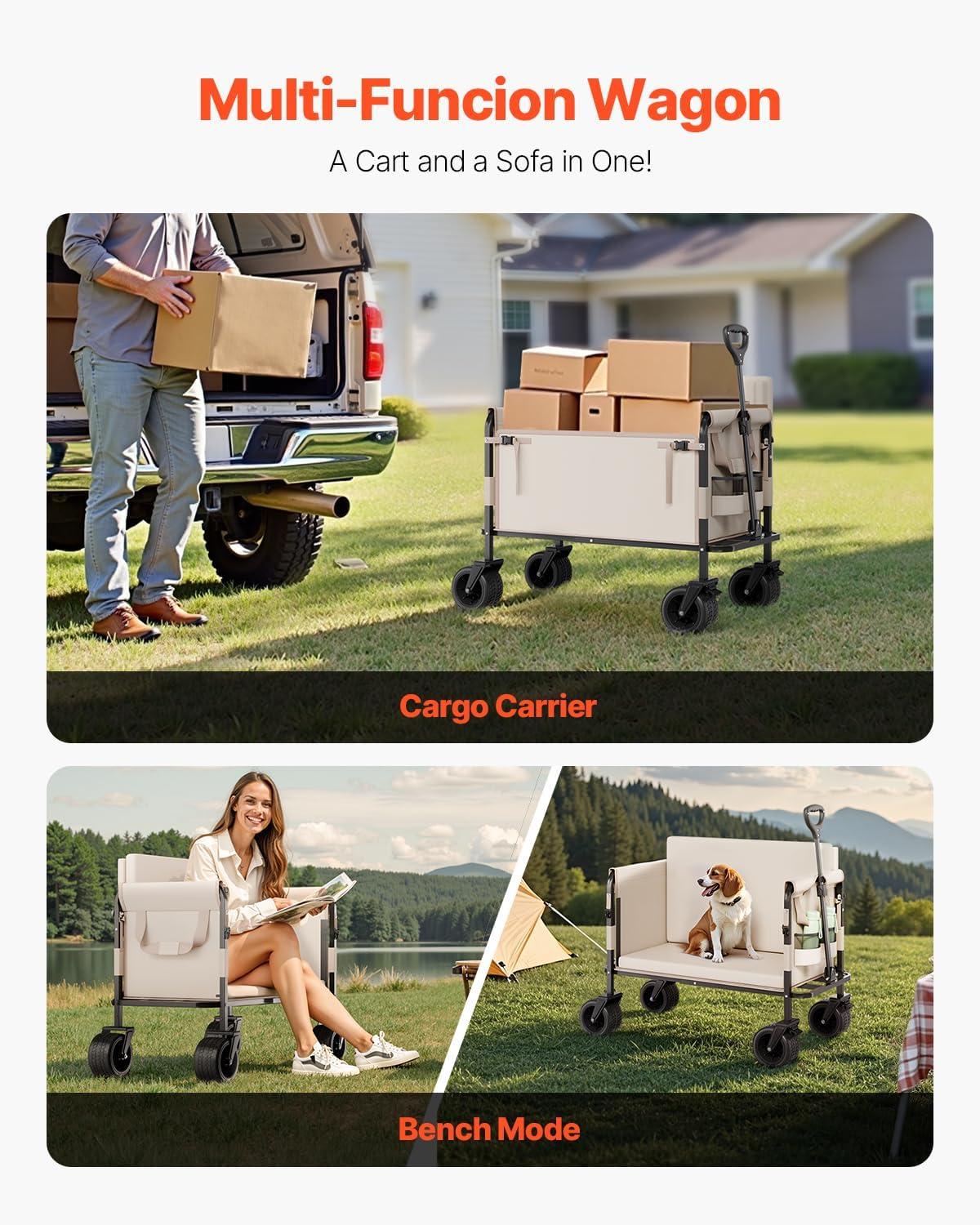 image:imageVEVOR 400L450lbs Large Collapsible Double Decker Wagon Foldable Heavy Duty Beach Wagon Cart with Big Wheels for Sand Folding Utility Sports Cart for Camping Garden550Lbs220L