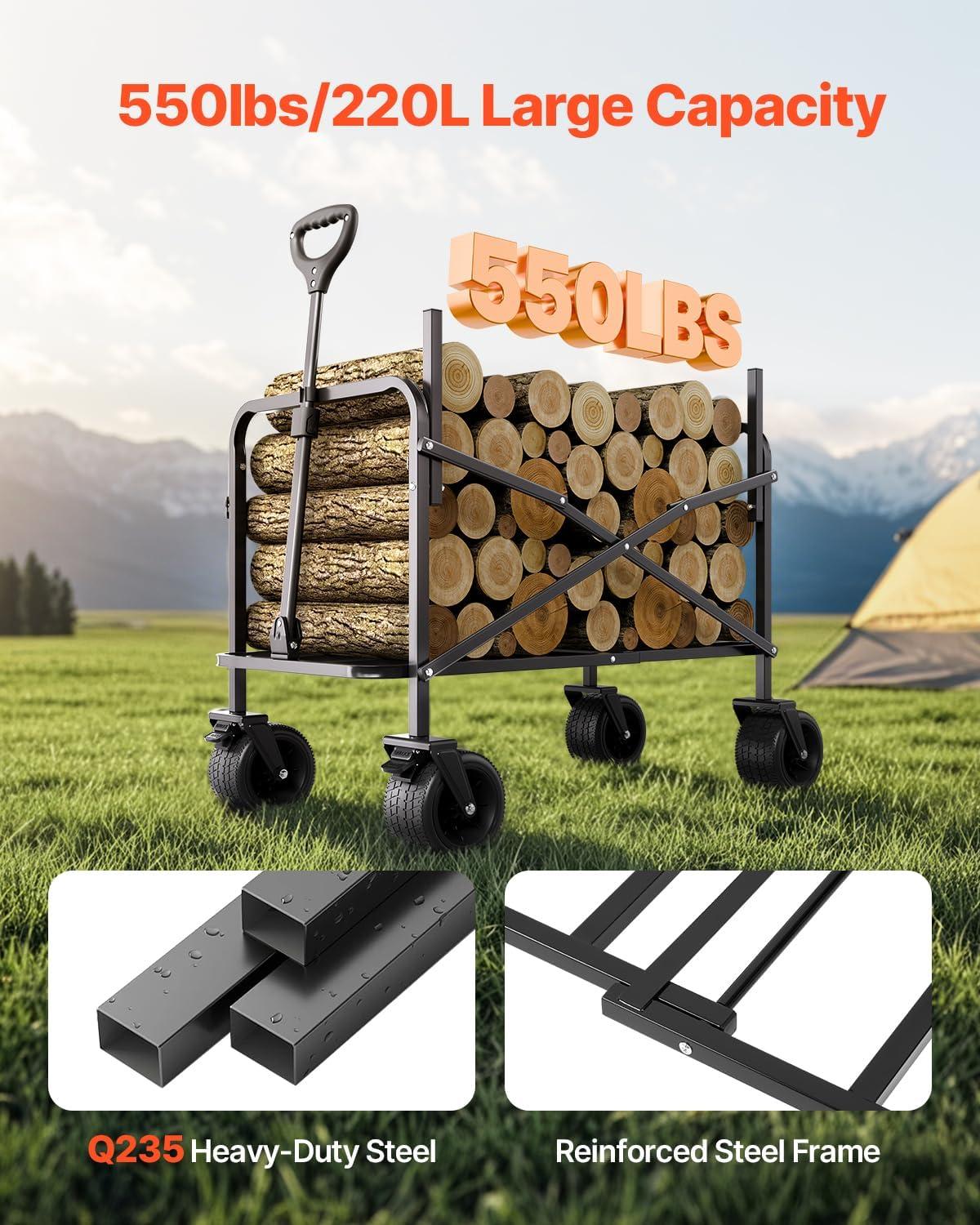 image:imageVEVOR 400L450lbs Large Collapsible Double Decker Wagon Foldable Heavy Duty Beach Wagon Cart with Big Wheels for Sand Folding Utility Sports Cart for Camping Garden550Lbs220L
