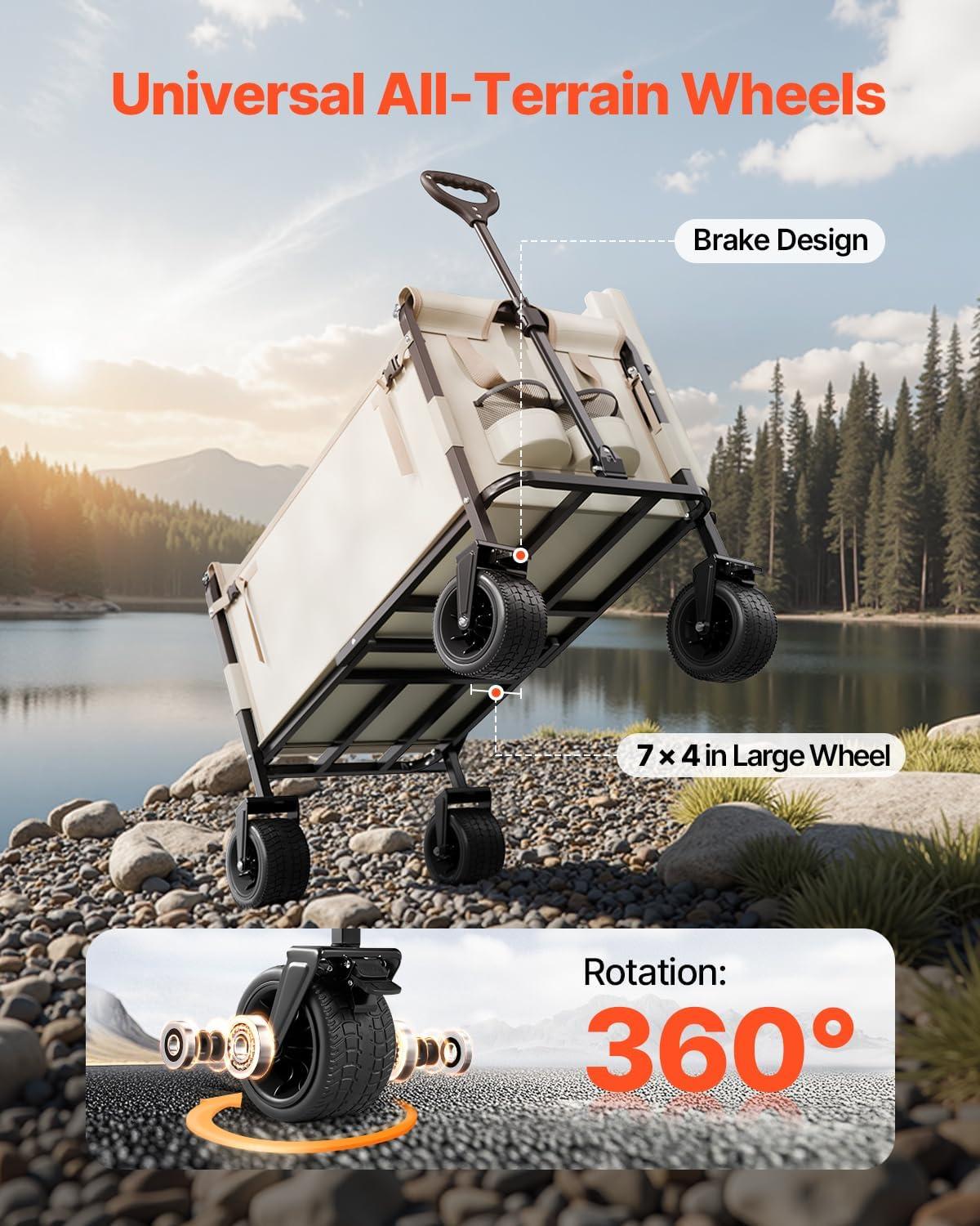 image:imageVEVOR 400L450lbs Large Collapsible Double Decker Wagon Foldable Heavy Duty Beach Wagon Cart with Big Wheels for Sand Folding Utility Sports Cart for Camping Garden550Lbs220L