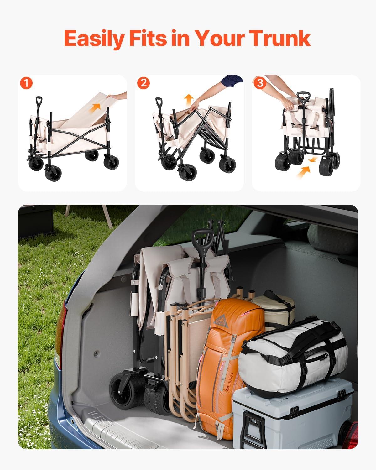 image:imageVEVOR 400L450lbs Large Collapsible Double Decker Wagon Foldable Heavy Duty Beach Wagon Cart with Big Wheels for Sand Folding Utility Sports Cart for Camping Garden550Lbs220L