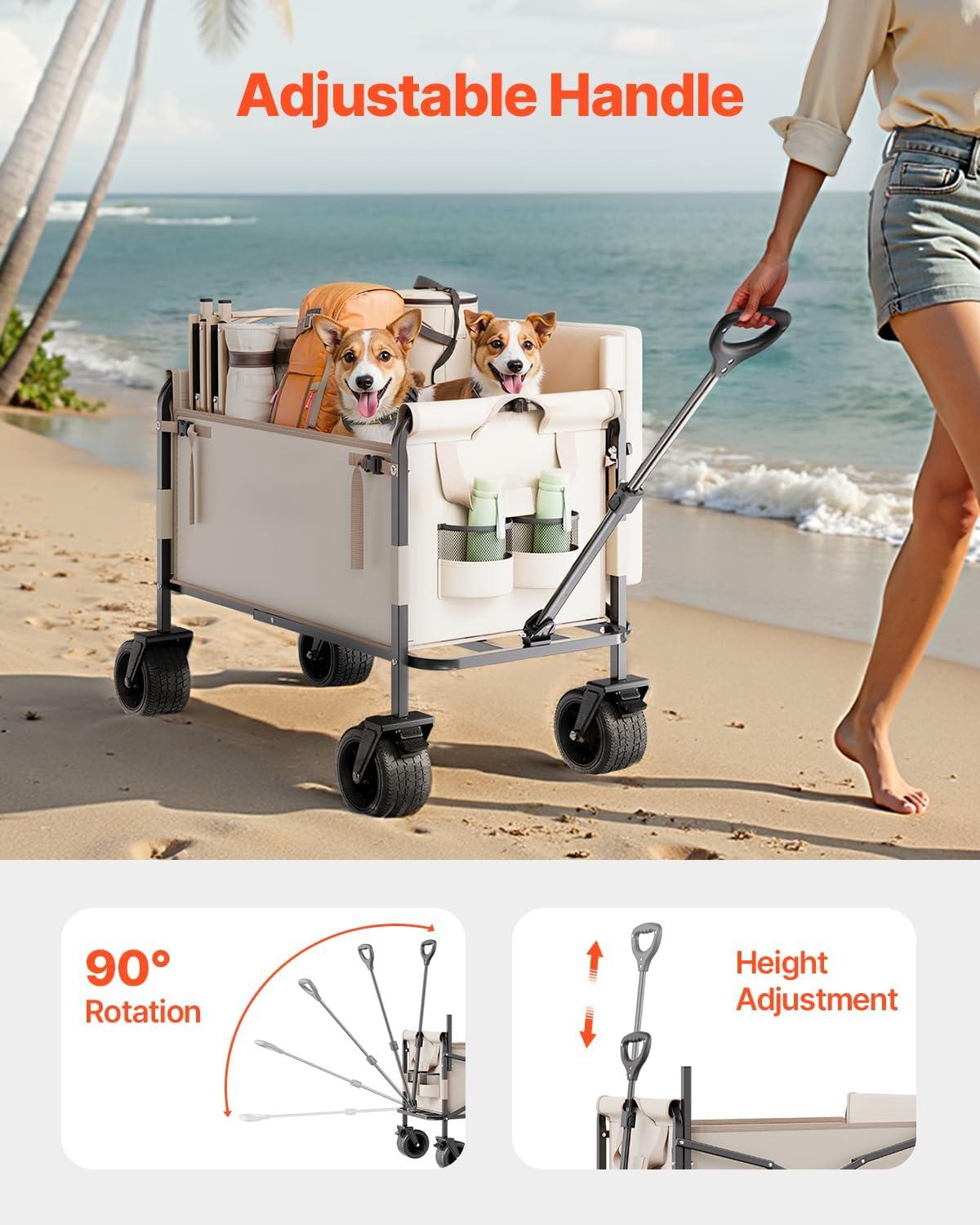 image:imageVEVOR 400L450lbs Large Collapsible Double Decker Wagon Foldable Heavy Duty Beach Wagon Cart with Big Wheels for Sand Folding Utility Sports Cart for Camping Garden550Lbs220L