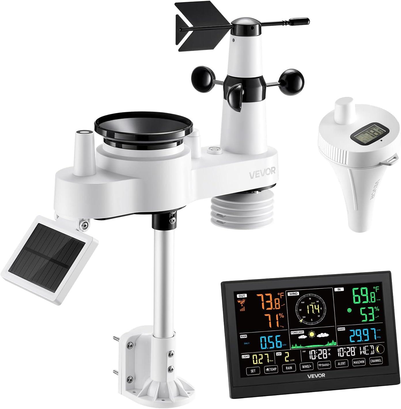 image:imageVEVOR 7in1 WiFi Weather Station with APP 75Inch VA Display Wireless Solar Powered Outdoor Sensor Rain Gauge Indoor Outdoor for Weather Forecast Wind Speed Temperature Humidity Rainfall7in1 WiFi with Pool Thermometer