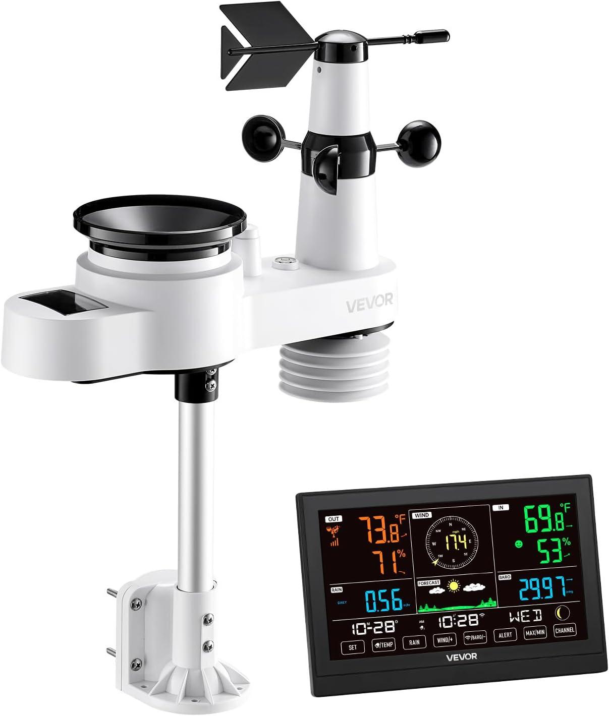 image:imageVEVOR 7in1 WiFi Weather Station with APP 75Inch VA Display Wireless Solar Powered Outdoor Sensor Rain Gauge Indoor Outdoor for Weather Forecast Wind Speed Temperature Humidity Rainfall5in1 WiFi with APP