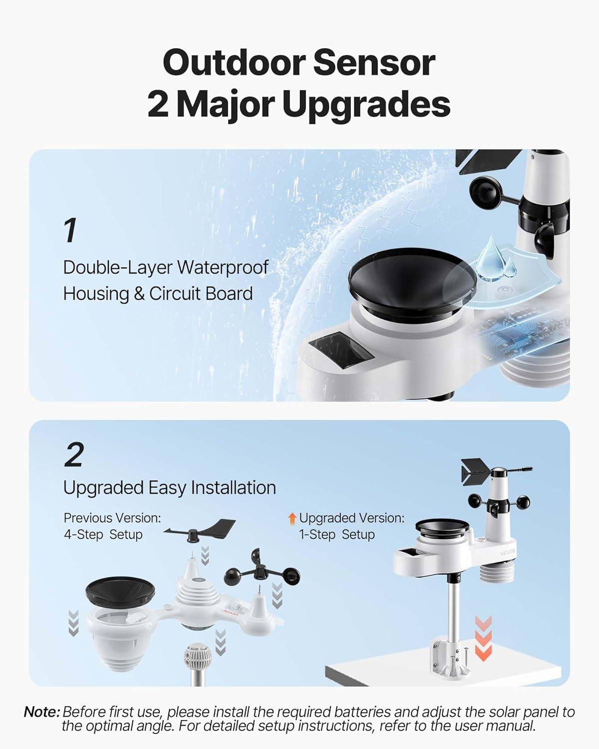 image:imageVEVOR 7in1 WiFi Weather Station with APP 75Inch VA Display Wireless Solar Powered Outdoor Sensor Rain Gauge Indoor Outdoor for Weather Forecast Wind Speed Temperature Humidity Rainfall5in1 WiFi with APP