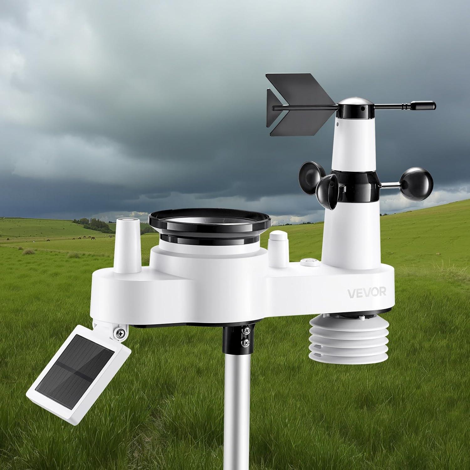 image:imageVEVOR 7in1 WiFi Weather Station with APP 75Inch VA Display Wireless Solar Powered Outdoor Sensor Rain Gauge Indoor Outdoor for Weather Forecast Wind Speed Temperature Humidity Rainfall7in1 WiFi with APP