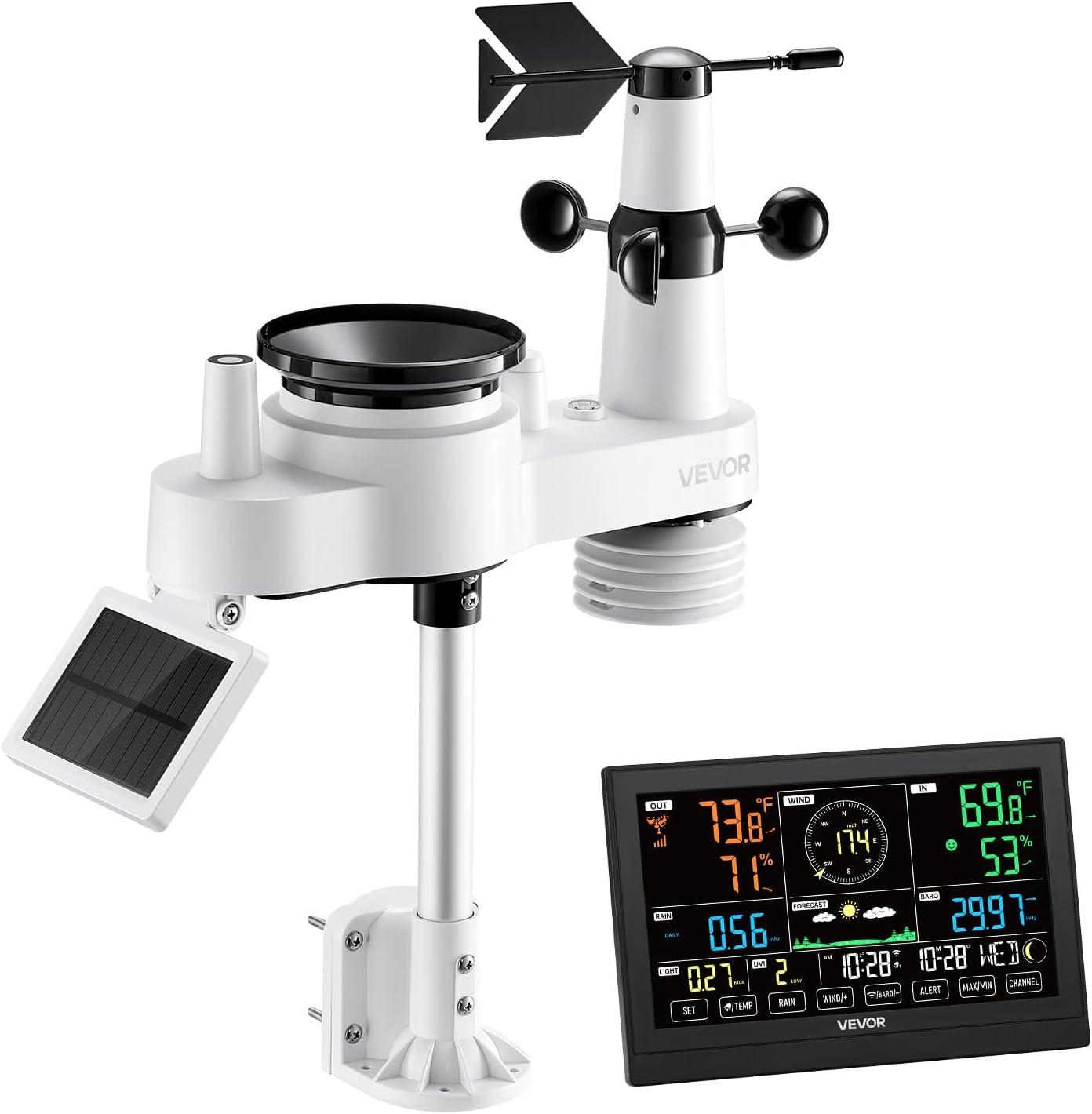 image:imageVEVOR 7in1 WiFi Weather Station with APP 75Inch VA Display Wireless Solar Powered Outdoor Sensor Rain Gauge Indoor Outdoor for Weather Forecast Wind Speed Temperature Humidity Rainfall7in1 WiFi with APP