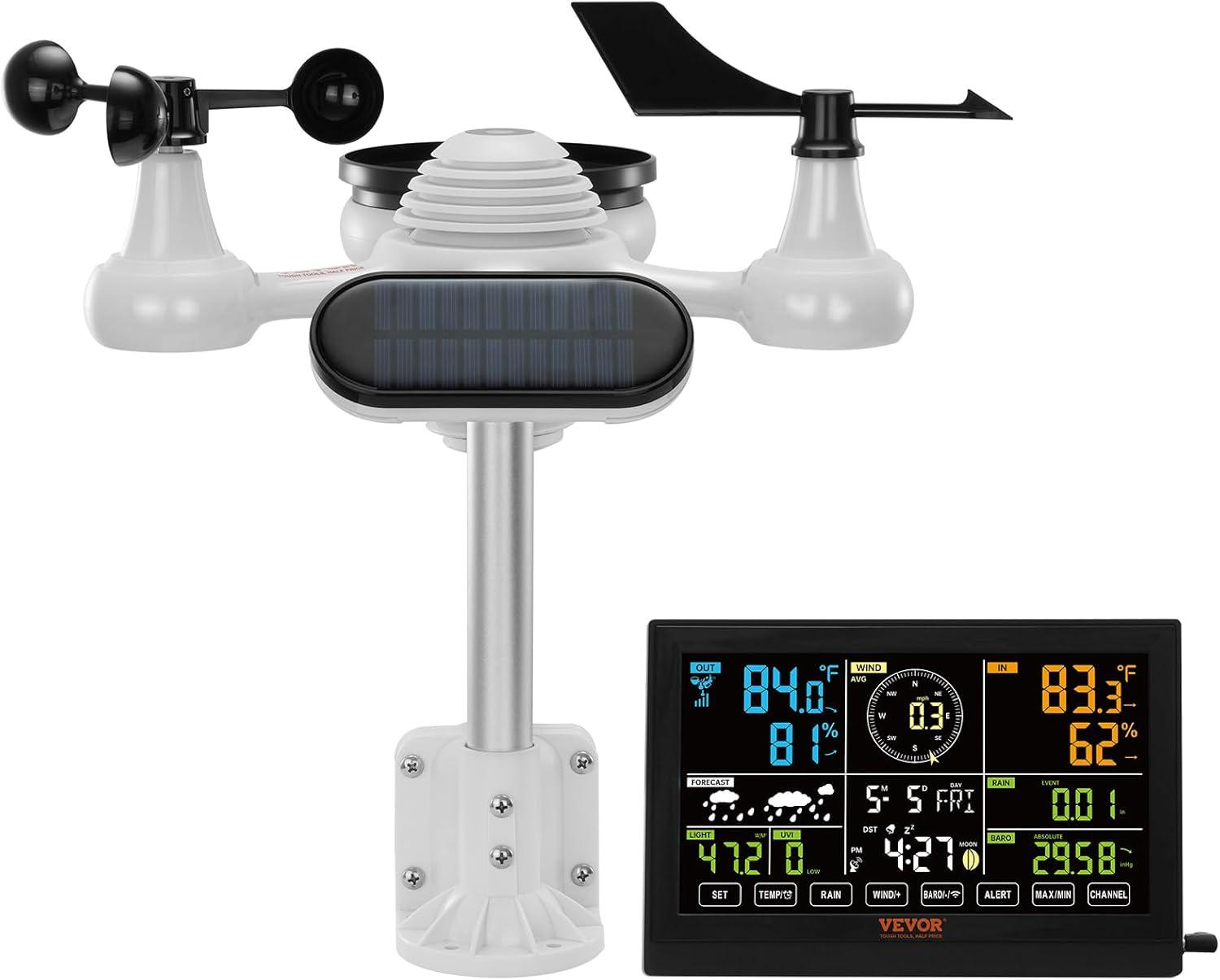 image:imageVEVOR 7in1 WiFi Weather Station with APP 75Inch VA Display Wireless Solar Powered Outdoor Sensor Rain Gauge Indoor Outdoor for Weather Forecast Wind Speed Temperature Humidity Rainfall7in1 Wireless Weather Station