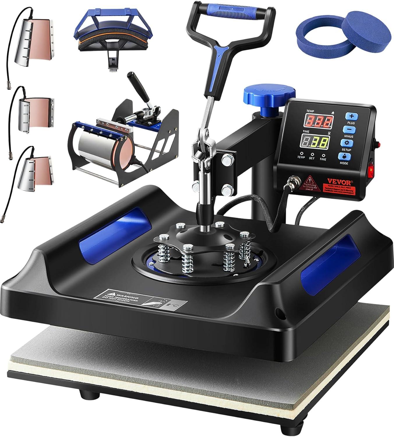 image:imageVEVOR 8 in 1 Heat Press Machine 15x15 Inch 360 Swing Away Tshirt Press Digital Professional Sublimation Heat Transfer for T Shirts Hat Cap Mug PlateBlue