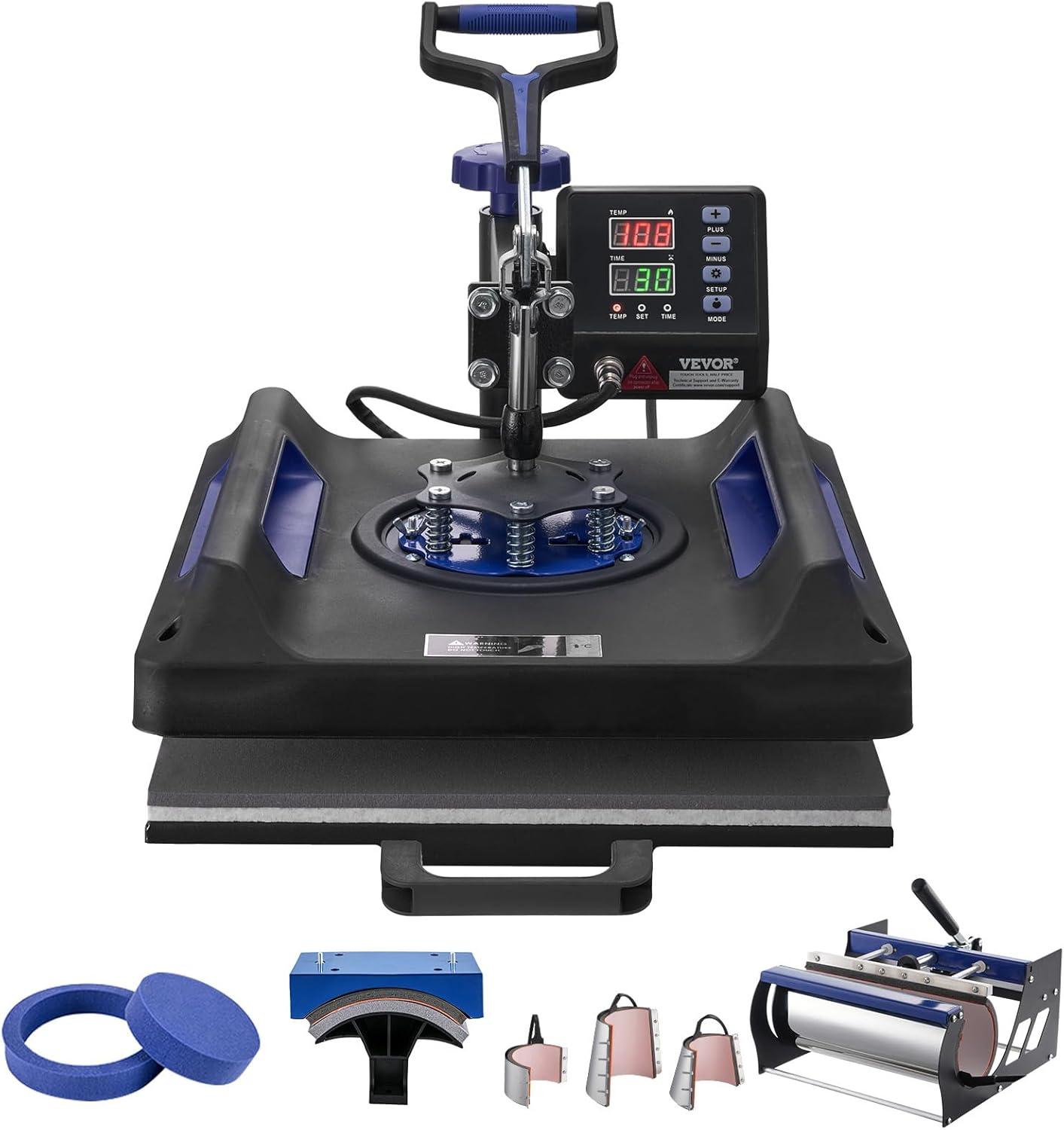 image:imageVEVOR 8 in 1 Heat Press Machine 15x15 Inch 360 Swing Away Tshirt Press Digital Professional Sublimation Heat Transfer for T Shirts Hat Cap Mug PlateBlue