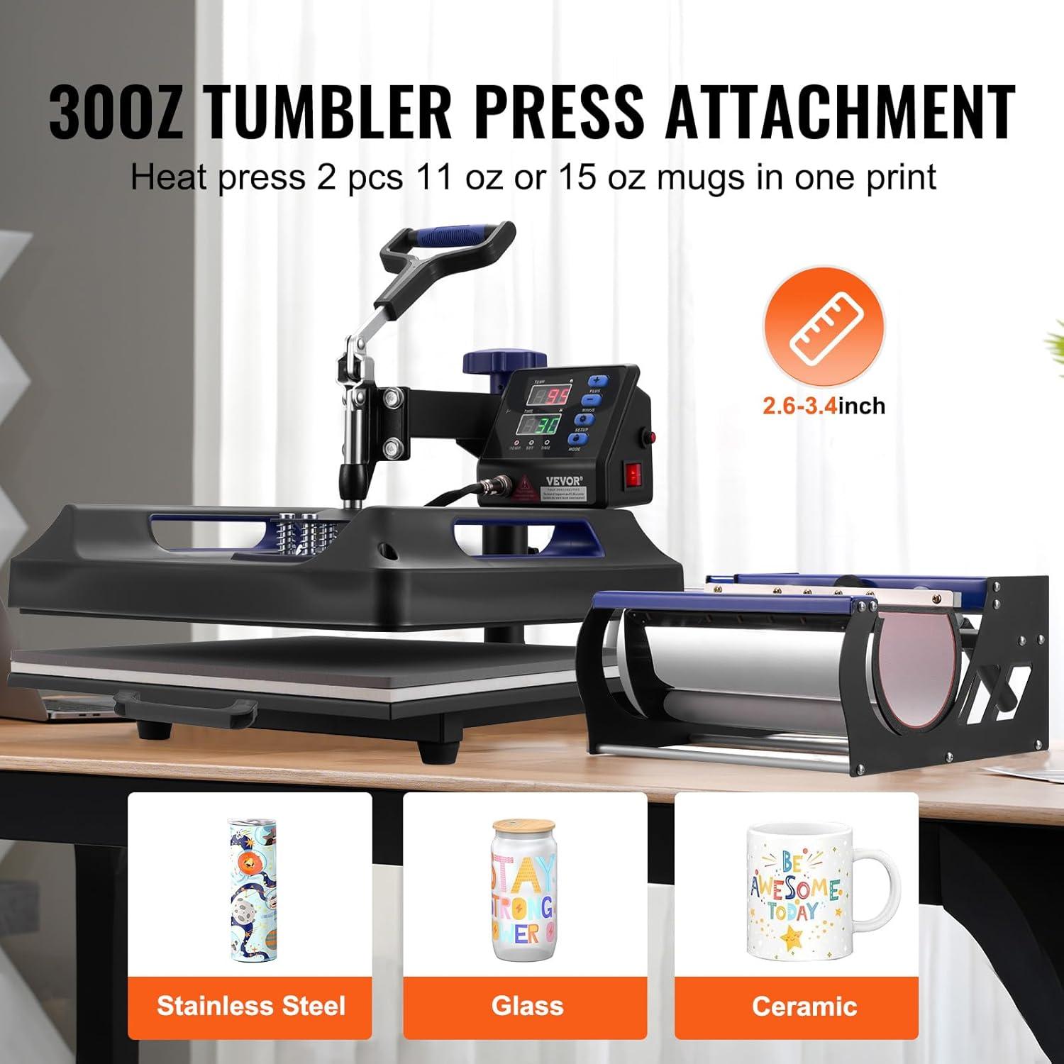 image:imageVEVOR 8 in 1 Heat Press Machine 15x15 Inch 360 Swing Away Tshirt Press Digital Professional Sublimation Heat Transfer for T Shirts Hat Cap Mug PlateBlue