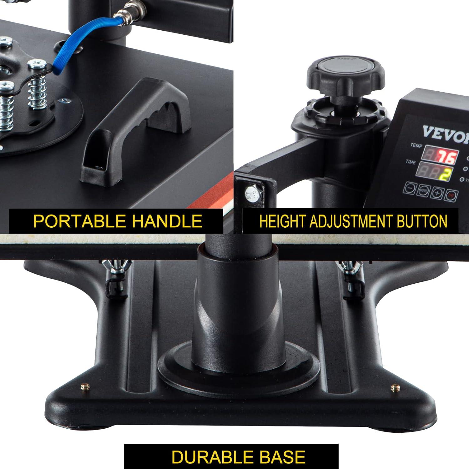 image:imageVEVOR 8 in 1 Heat Press Machine 15x15 Inch 360 Swing Away Tshirt Press Digital Professional Sublimation Heat Transfer for T Shirts Hat Cap Mug PlateBlack Red
