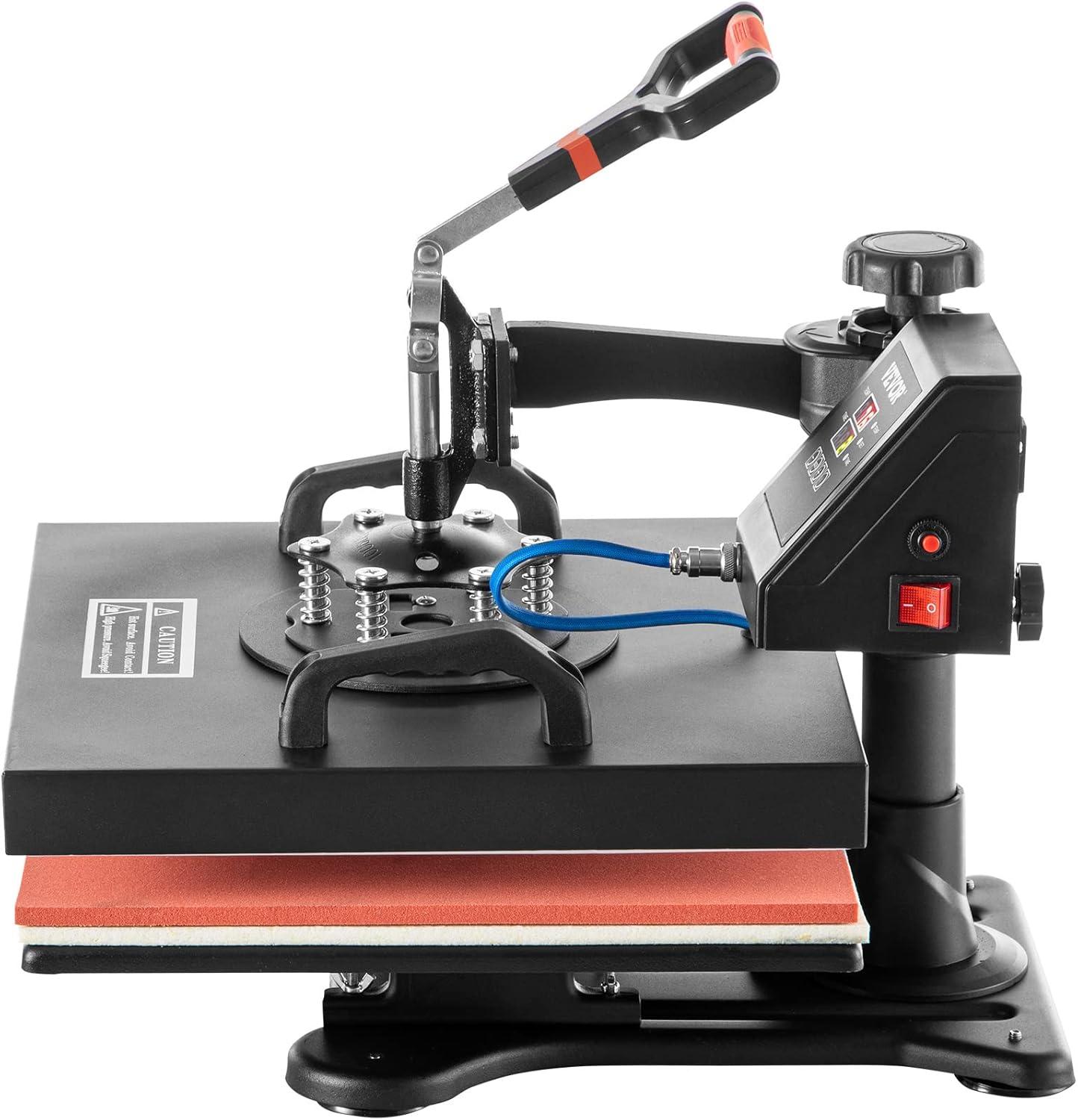 image:imageVEVOR 8 in 1 Heat Press Machine 15x15 Inch 360 Swing Away Tshirt Press Digital Professional Sublimation Heat Transfer for T Shirts Hat Cap Mug PlateBlack Red