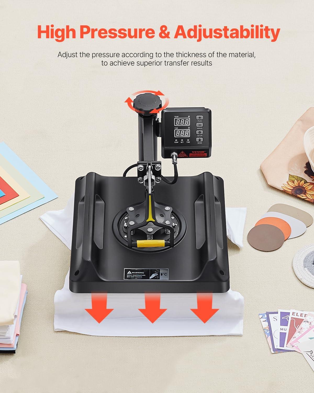 image:imageVEVOR 8 in 1 Heat Press Machine 15x15 Inch 360 Swing Away Tshirt Press Digital Professional Sublimation Heat Transfer for T Shirts Hat Cap Mug PlateBlack