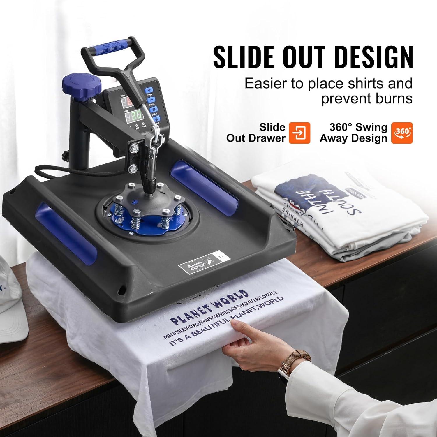 image:imageVEVOR 8 in 1 Heat Press Machine 15x15 Inch 360 Swing Away Tshirt Press Digital Professional Sublimation Heat Transfer for T Shirts Hat Cap Mug PlateBlue