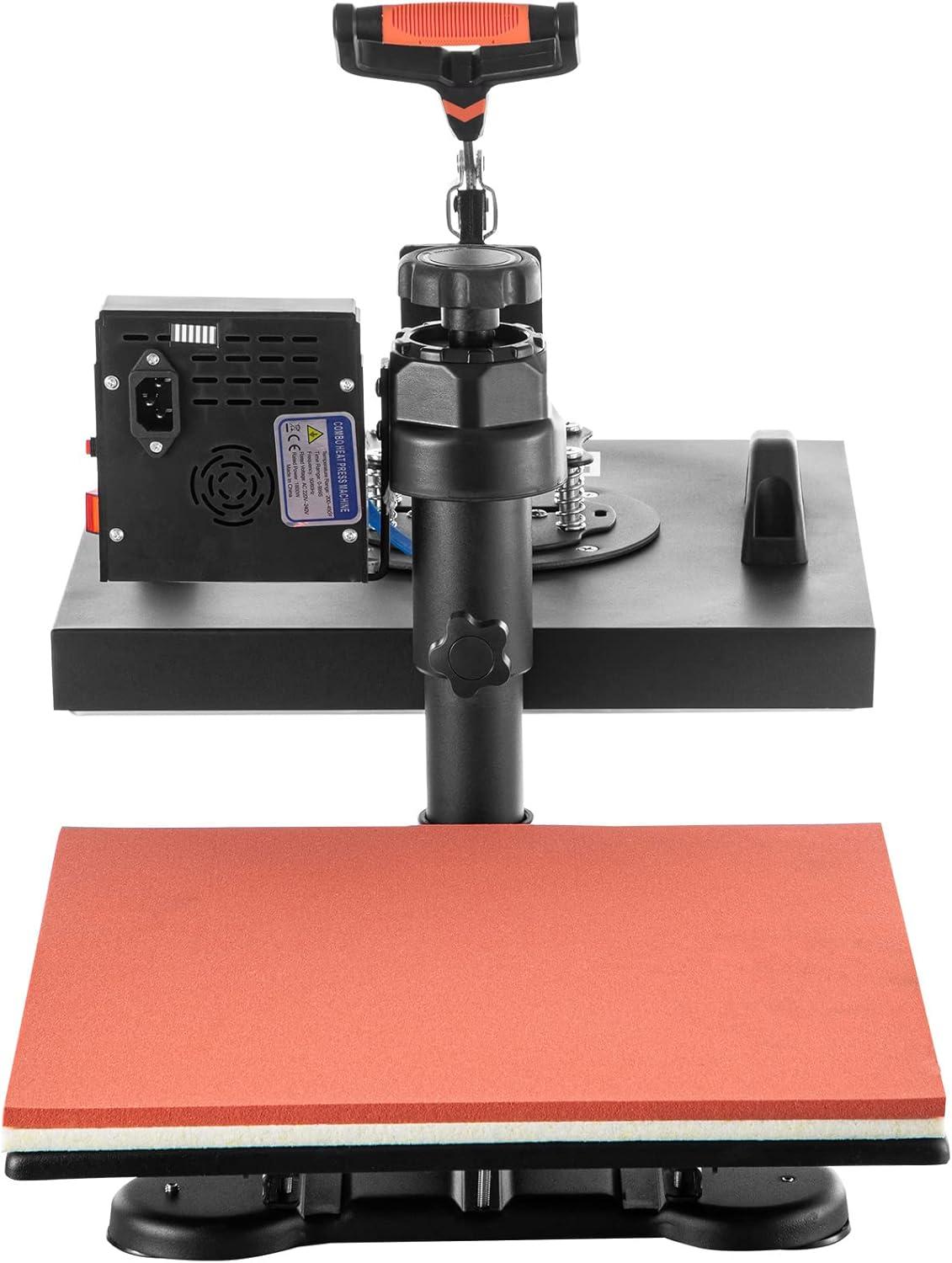 image:imageVEVOR 8 in 1 Heat Press Machine 15x15 Inch 360 Swing Away Tshirt Press Digital Professional Sublimation Heat Transfer for T Shirts Hat Cap Mug PlateBlack Red