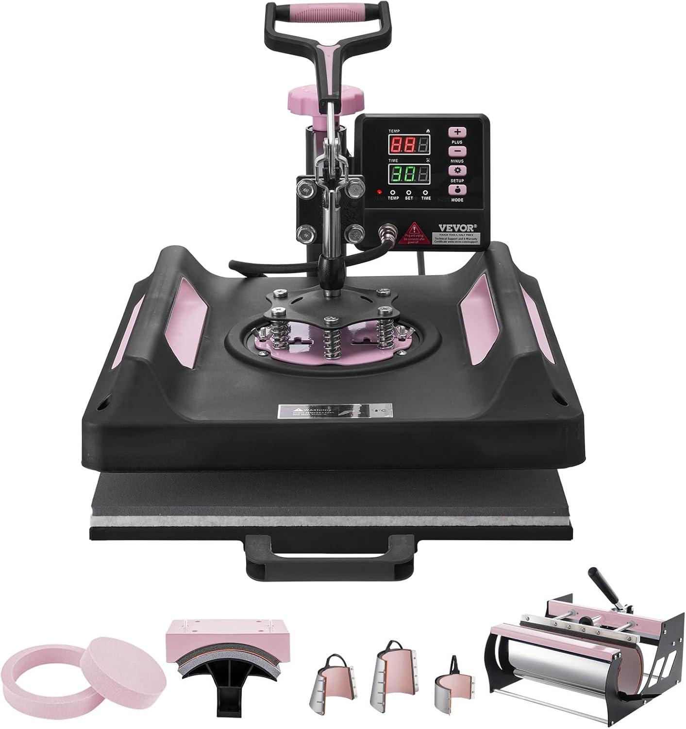 image:imageVEVOR 8 in 1 Heat Press Machine 15x15 Inch 360 Swing Away Tshirt Press Digital Professional Sublimation Heat Transfer for T Shirts Hat Cap Mug PlatePink