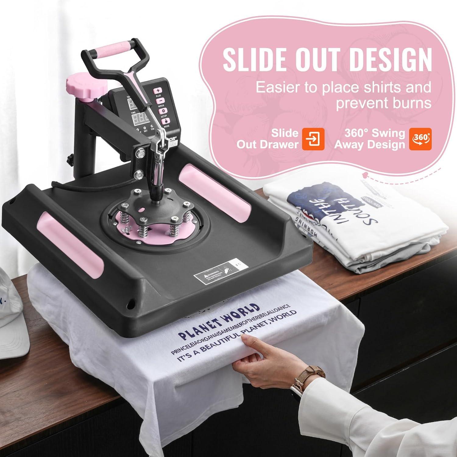 image:imageVEVOR 8 in 1 Heat Press Machine 15x15 Inch 360 Swing Away Tshirt Press Digital Professional Sublimation Heat Transfer for T Shirts Hat Cap Mug PlatePink