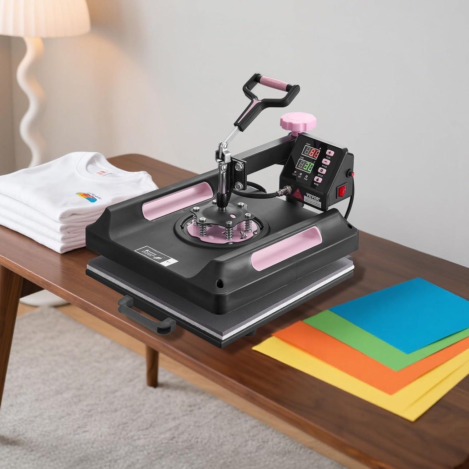 image:imageVEVOR 8 in 1 Heat Press Machine 15x15 Inch 360 Swing Away Tshirt Press Digital Professional Sublimation Heat Transfer for T Shirts Hat Cap Mug PlatePink
